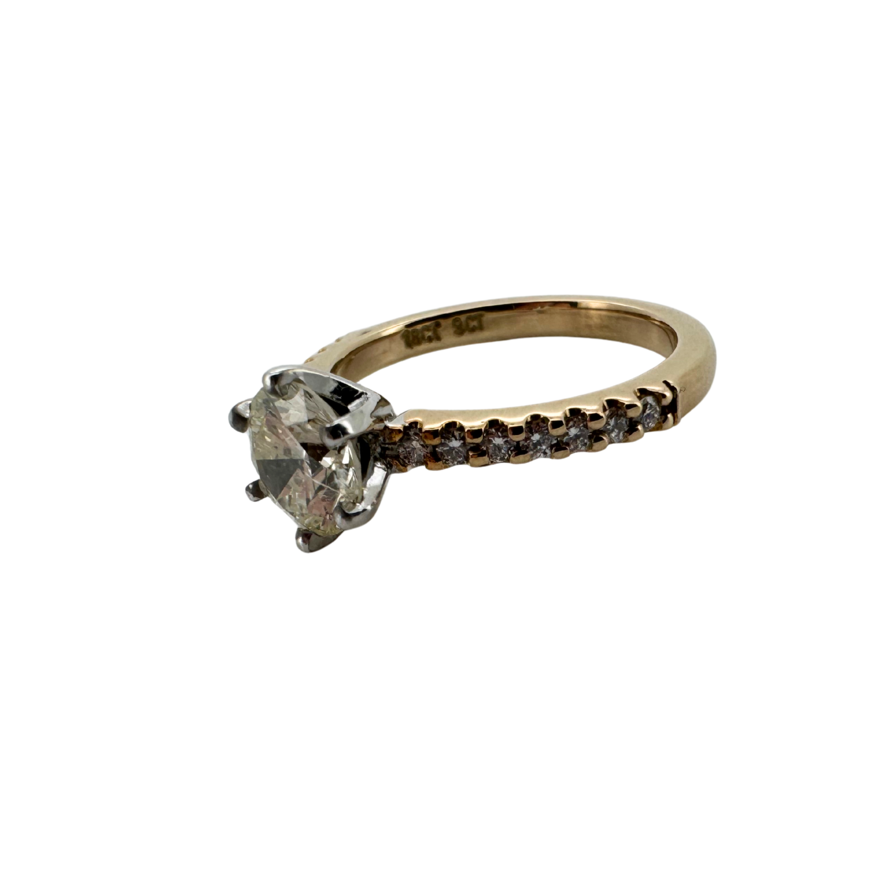 1.0ct Light Champagne P1 Round Brilliant Diamond on 9ct/18ct Gold Ring K½ - Lost Designer