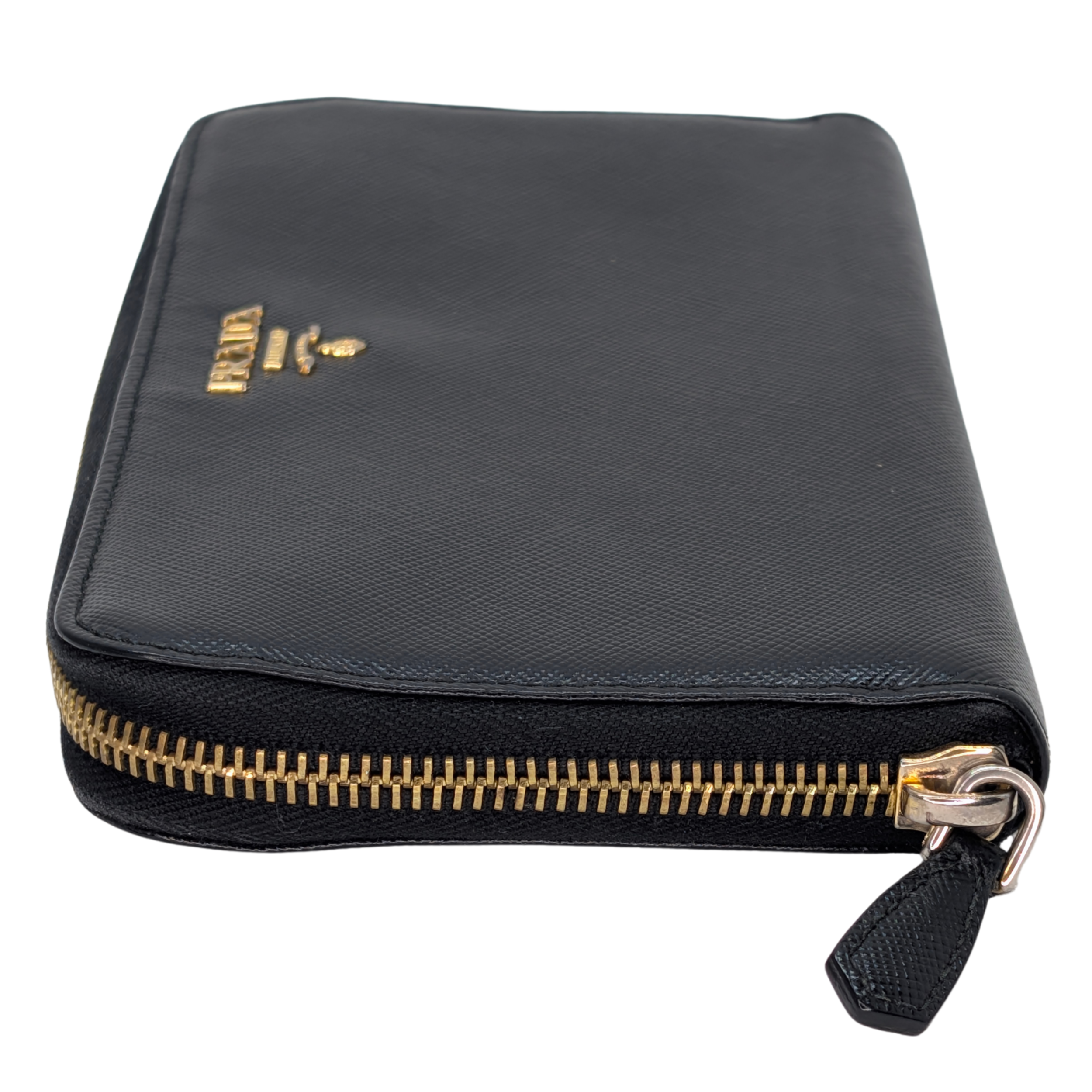 Prada Saffiano Leather Zip around Long Wallet Black