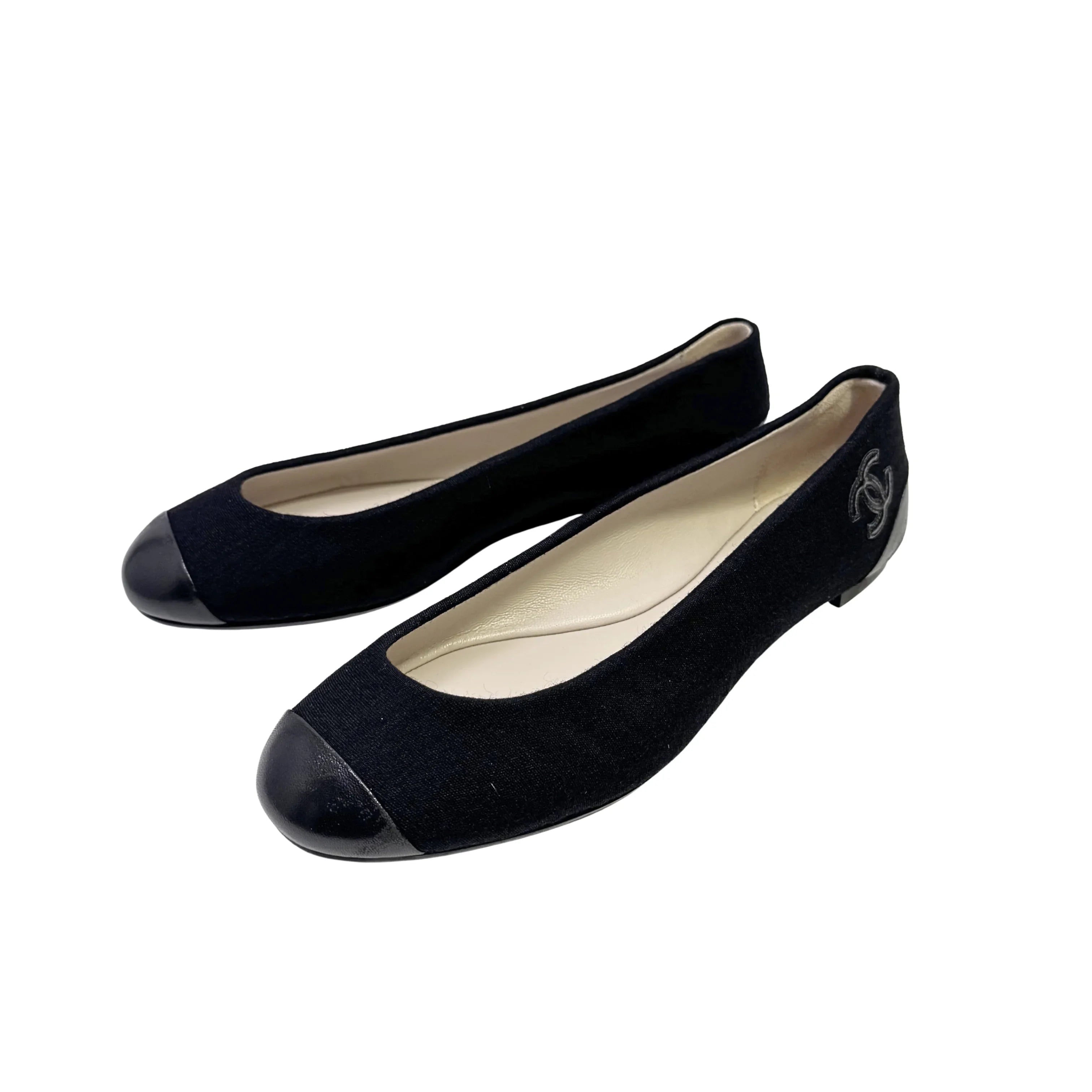 Chanel Ballet Flats Canvas Black 37.5 - Lost Designer