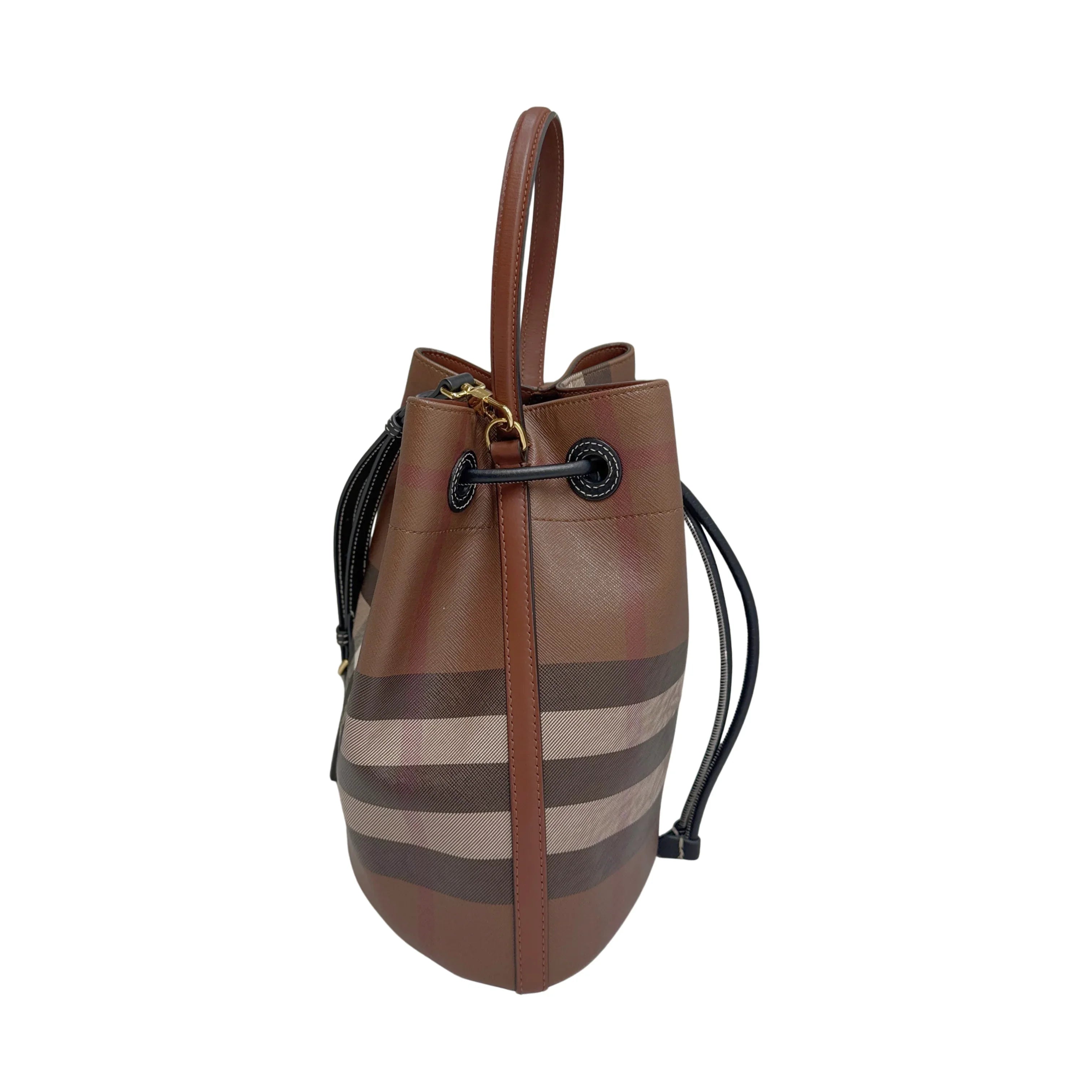 Burberry TB Small Check Bucket Bag Brown - Lost Designer