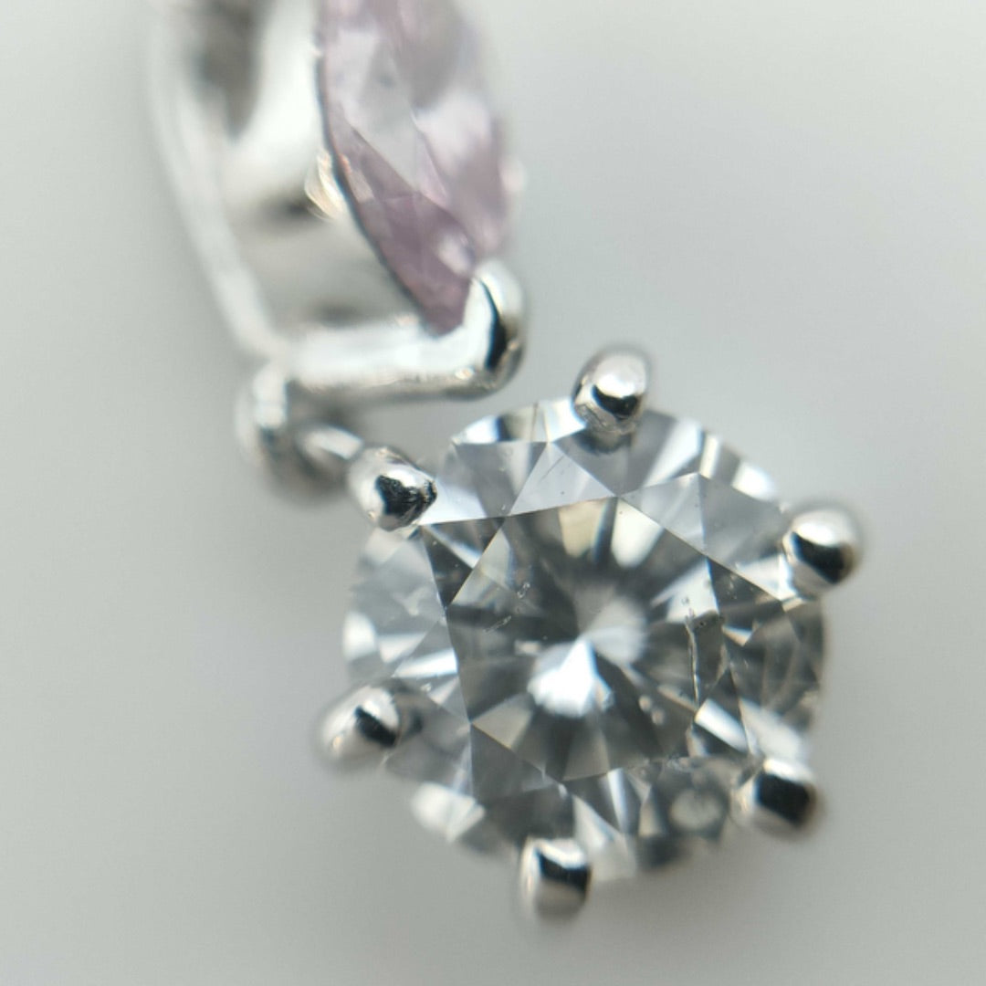 0.33Ct Natural Diamond & 0.04Ct Pink Diamond Drop Pendant Necklace In Platinum