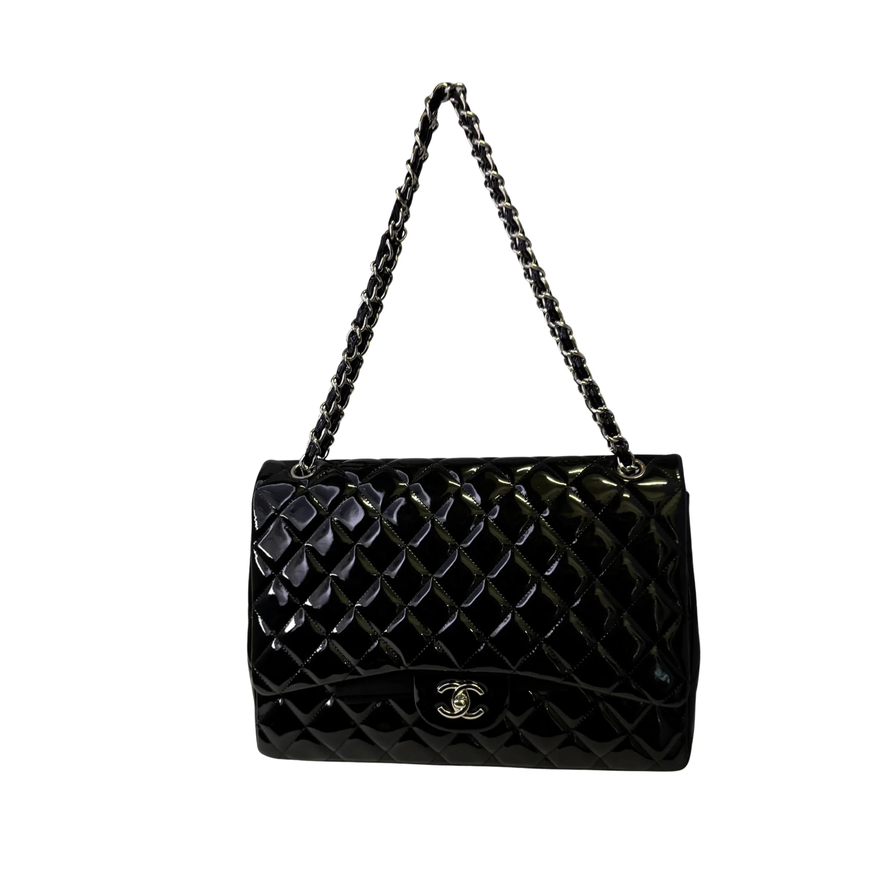 Chanel Maxi Flap Patent Leather Bag Black - Lost Designer