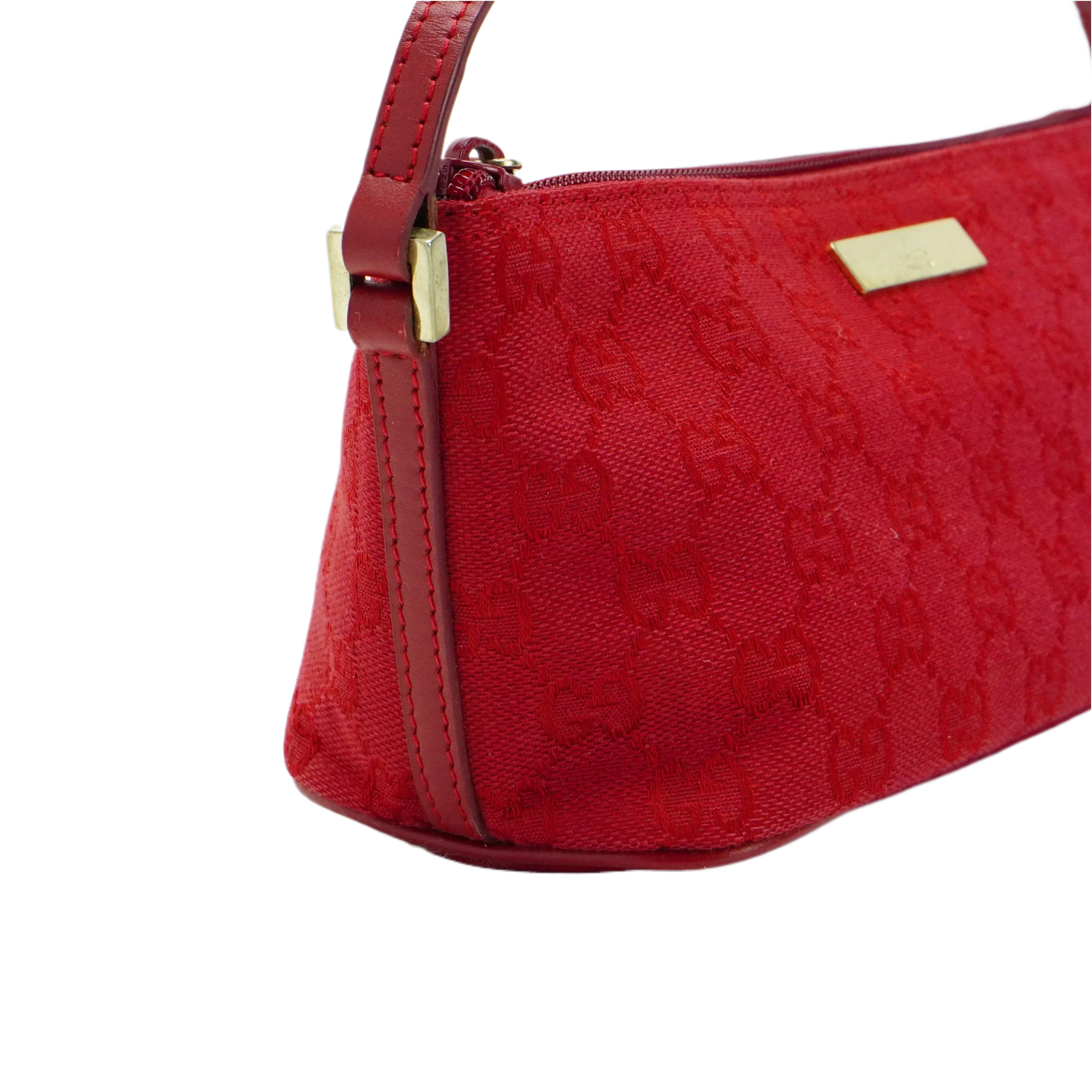 Gucci Cherry Red GG Monogram Boat Pochette Bag