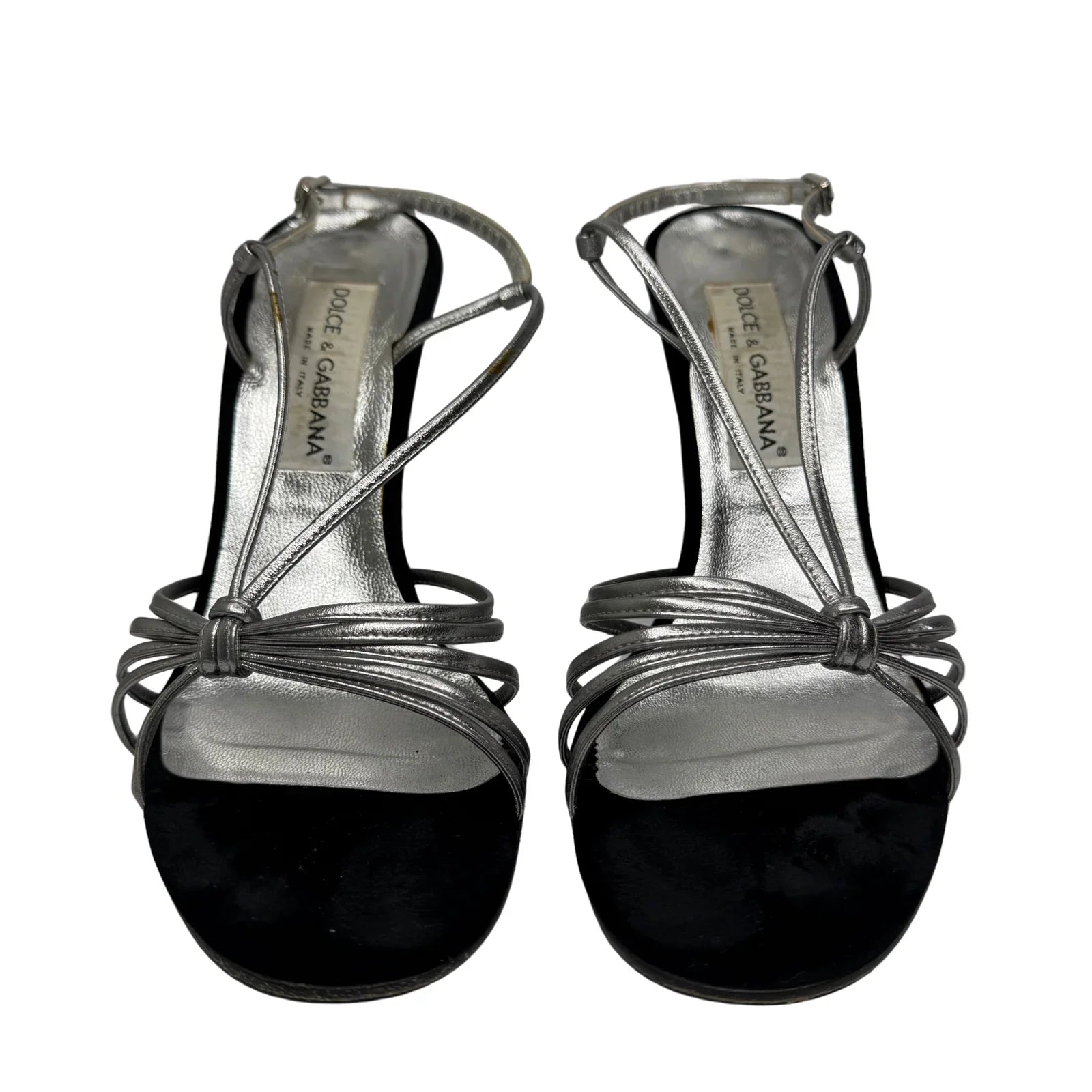 DOLCE & GABBANA Silver Metallic & Black Velvet Strappy Heels - Size 39.5