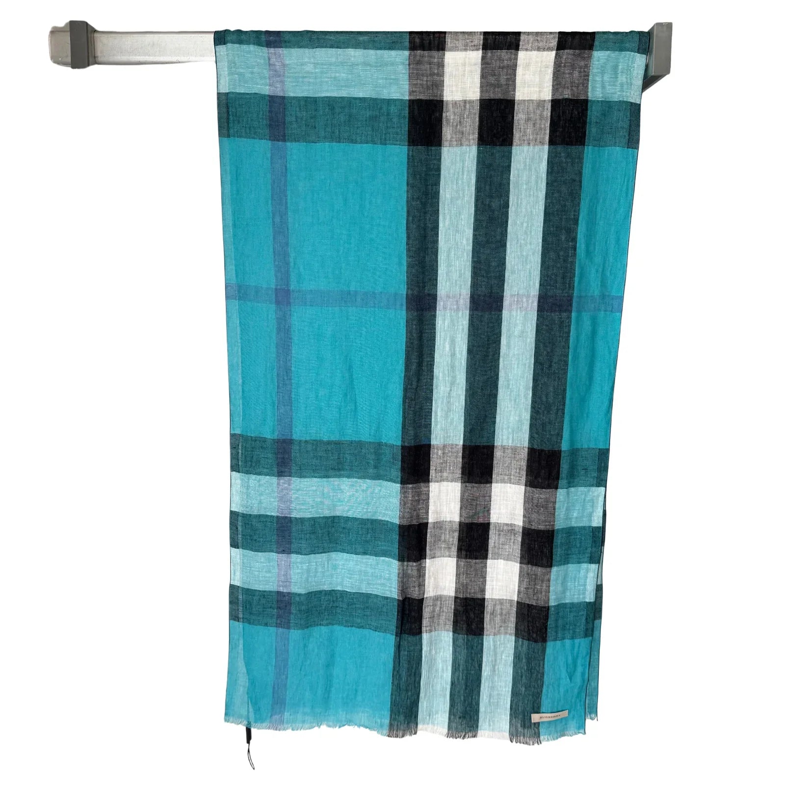 Burberry Linen Scarf Blue Check