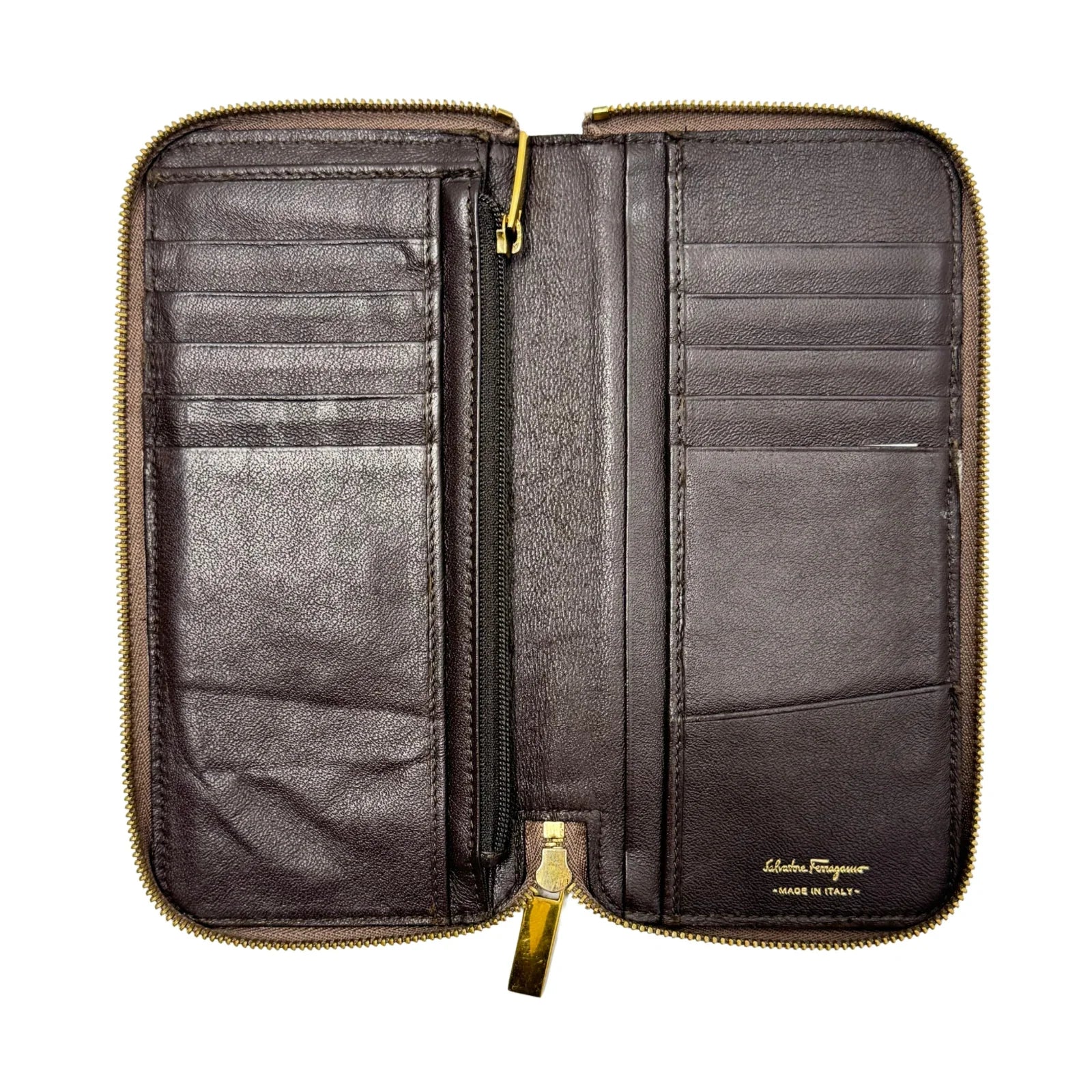 Salvatore Ferragamo Dark Brown Leather Long Wallet - Lost Designer