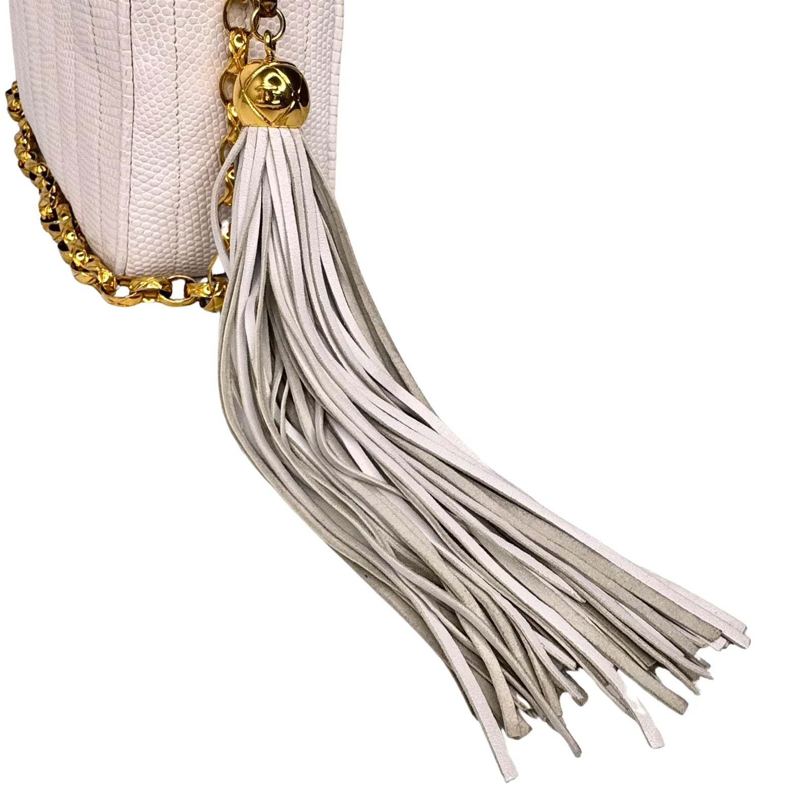 Chanel Vintage White Lizard Tassel Camera Crossbody Bag - Lost Designer