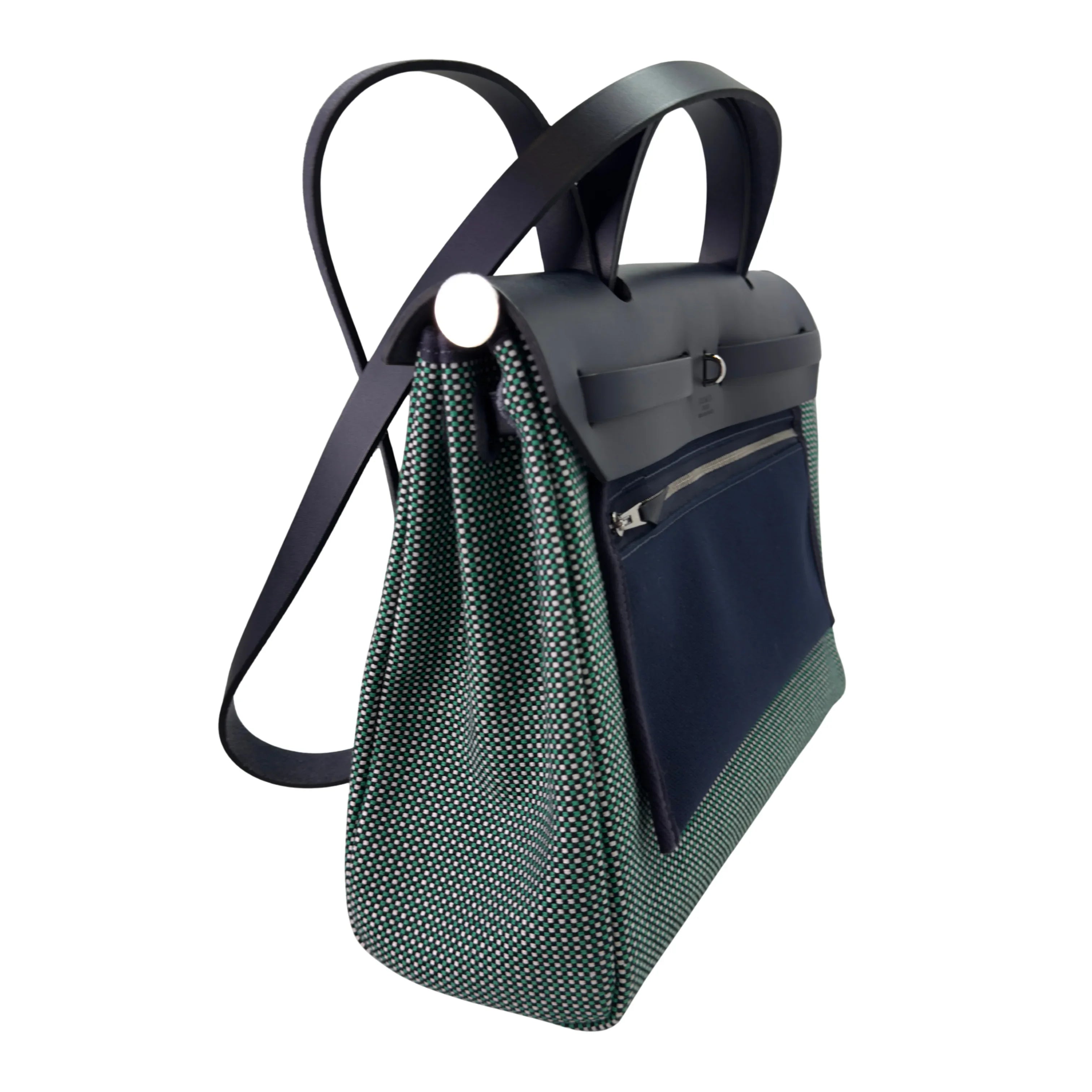 Hermés Herbag Zip 31 Criss Viking Quadrille Dark Green/Navy - Lost Designer