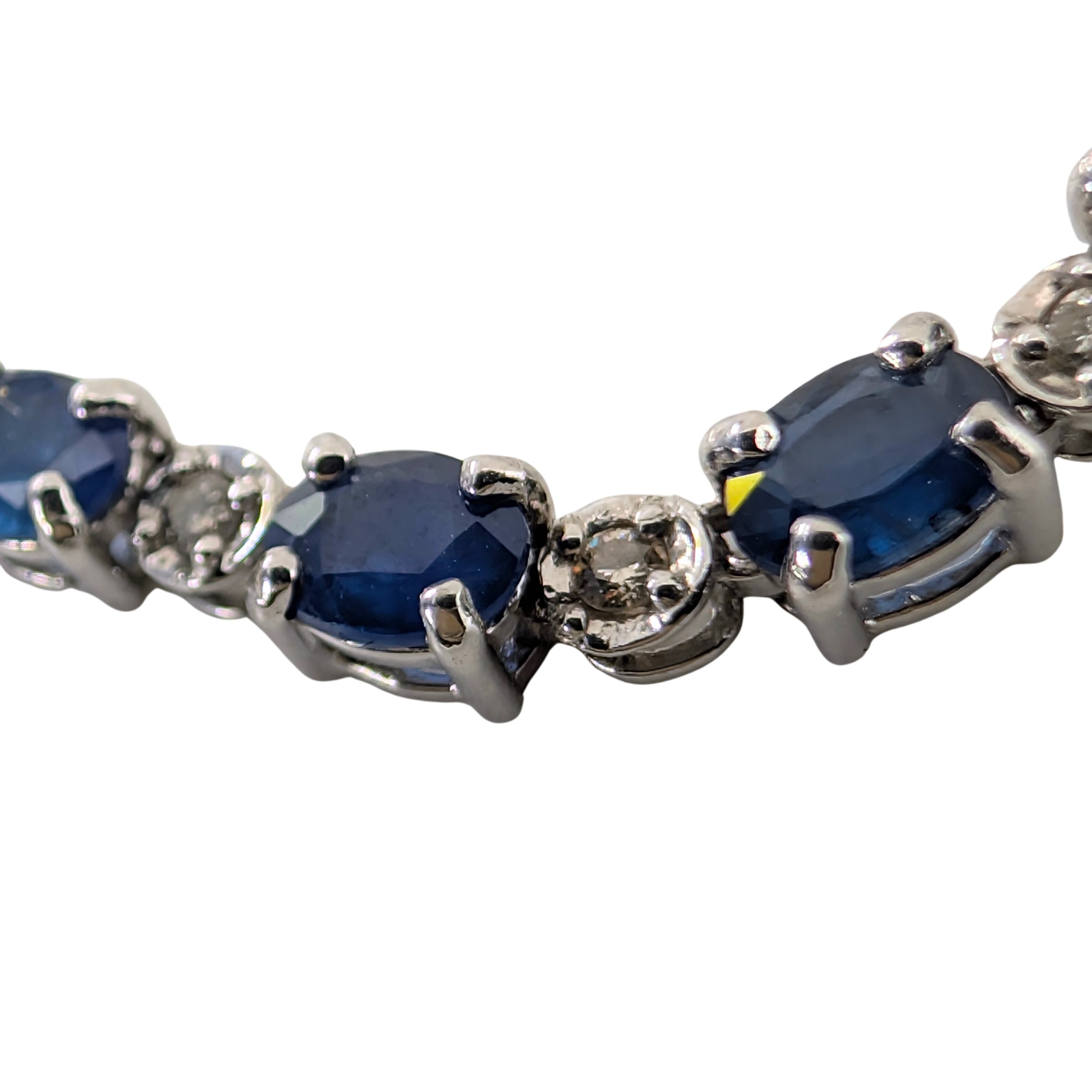 14.89Ct Natural Sapphire & 0.79Ct Diamonds Tennis Necklace In 18K White Gold