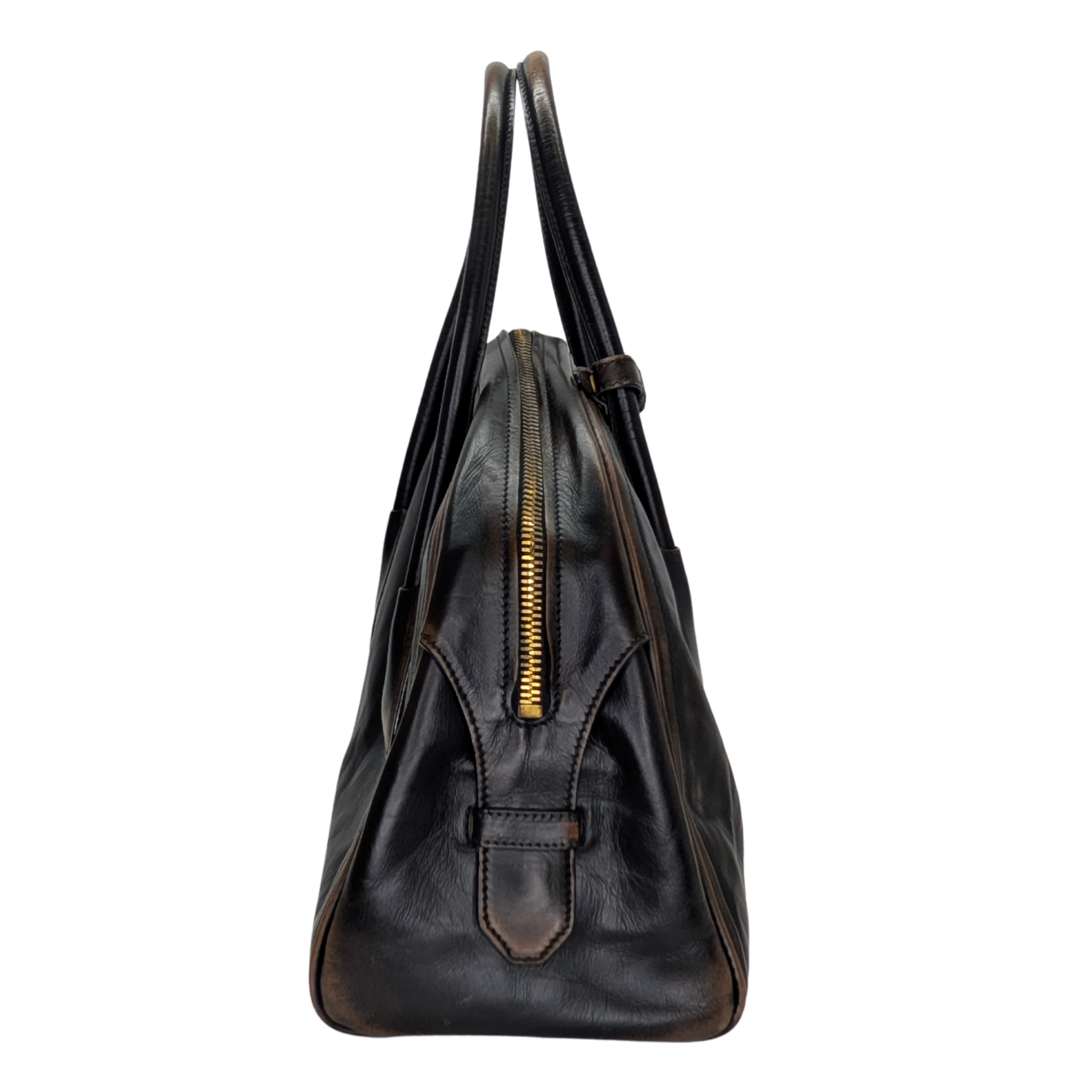 Prada Vitello Vintage Bowling Bag Distressed Black