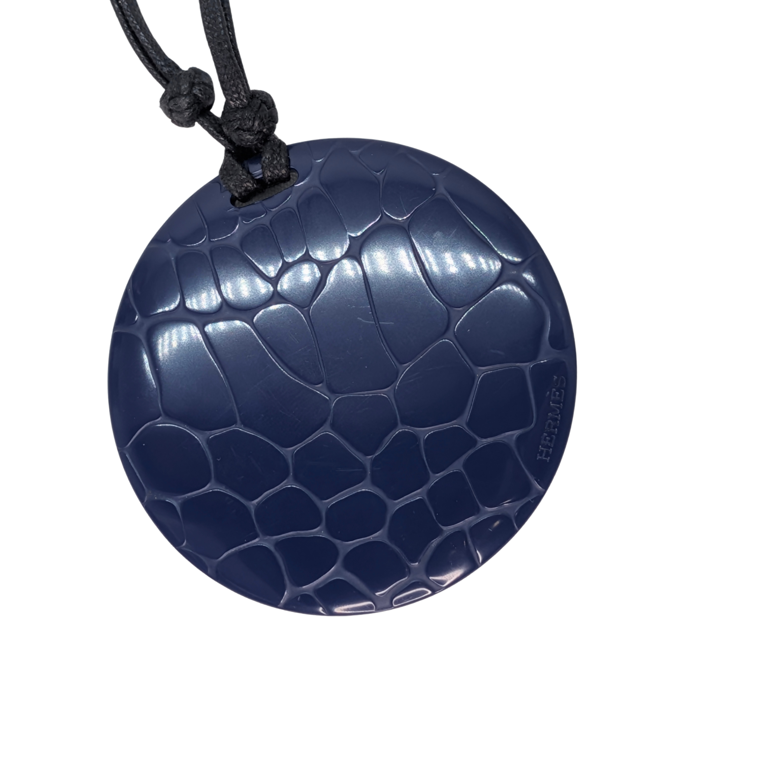 Hermes Lacquer Wood Adjustable Pendant Necklace Blue