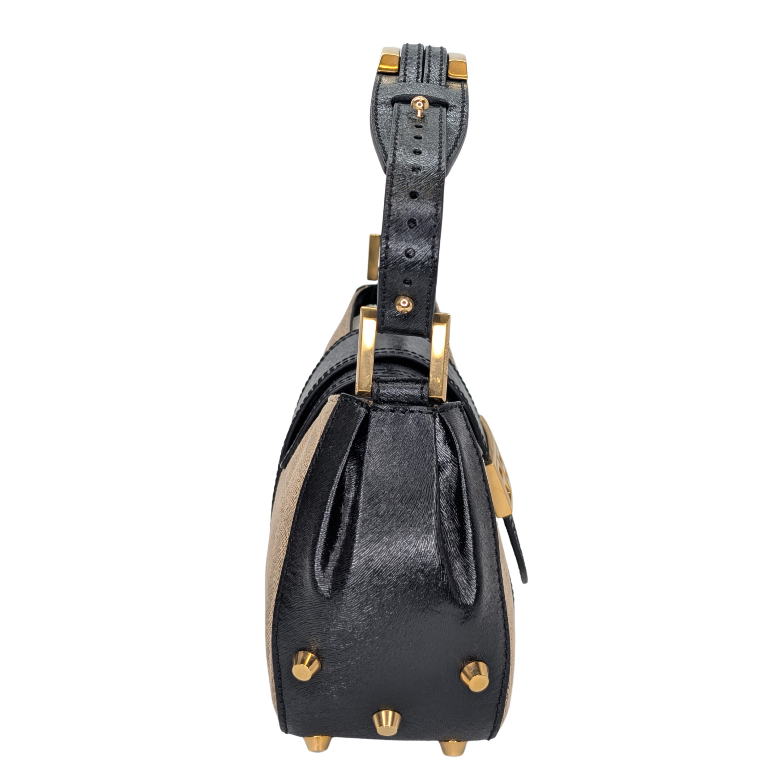 Fendi Logo Flap Baguette Bag Beige X Black