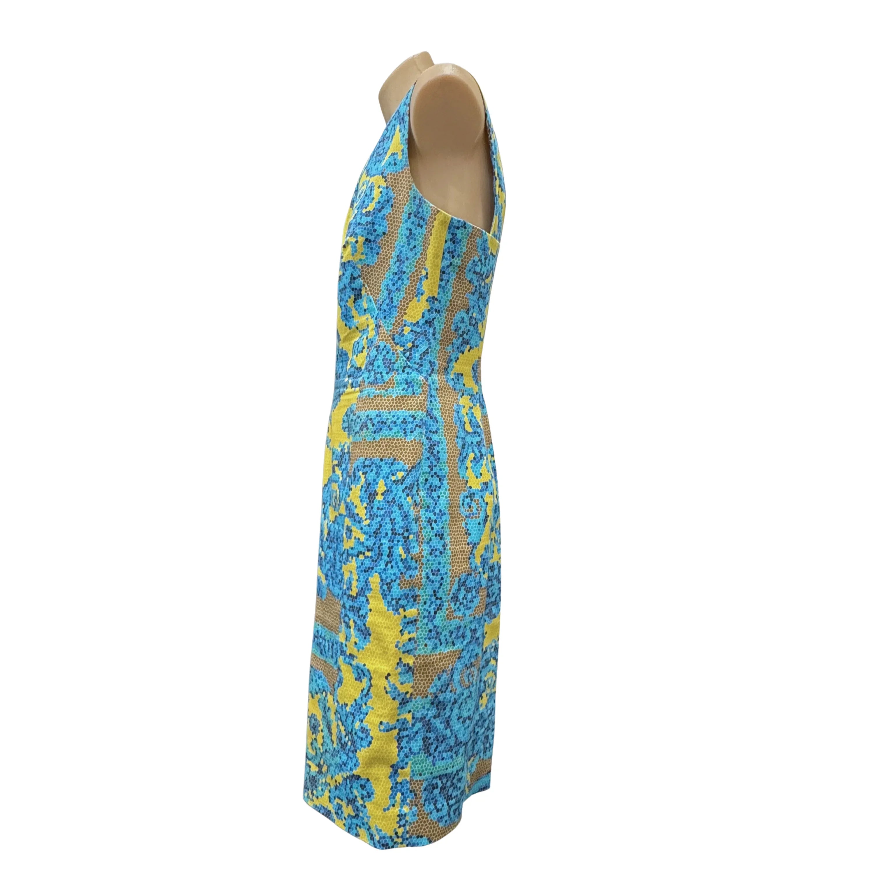 Versace Yellow x Blue Baroque Print Sleeveless Sheath Dress Size 42