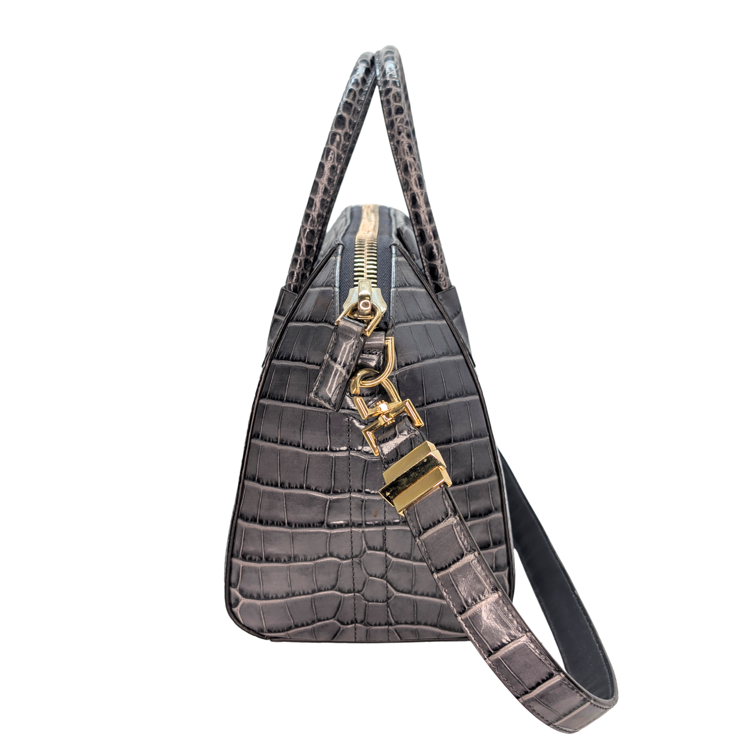 Givenchy Small Antigona Black Crocodile Embossed Bag Storm Grey