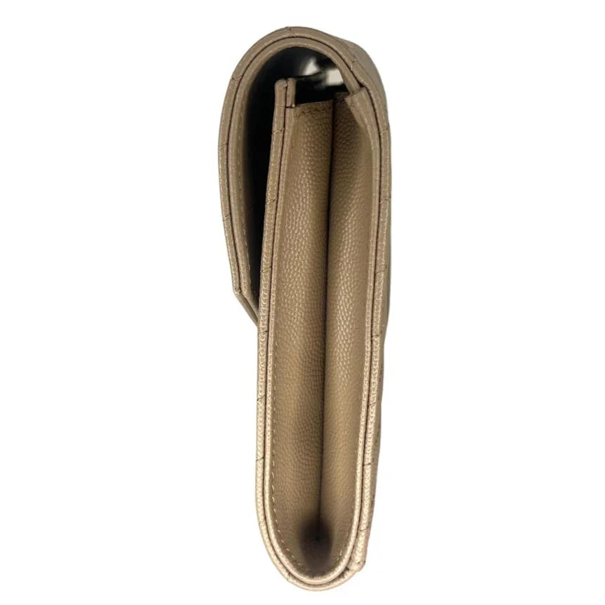 Yves Saint Laurent (YSL) Cassandra Clutch – Chevron Quilted Leather Beige