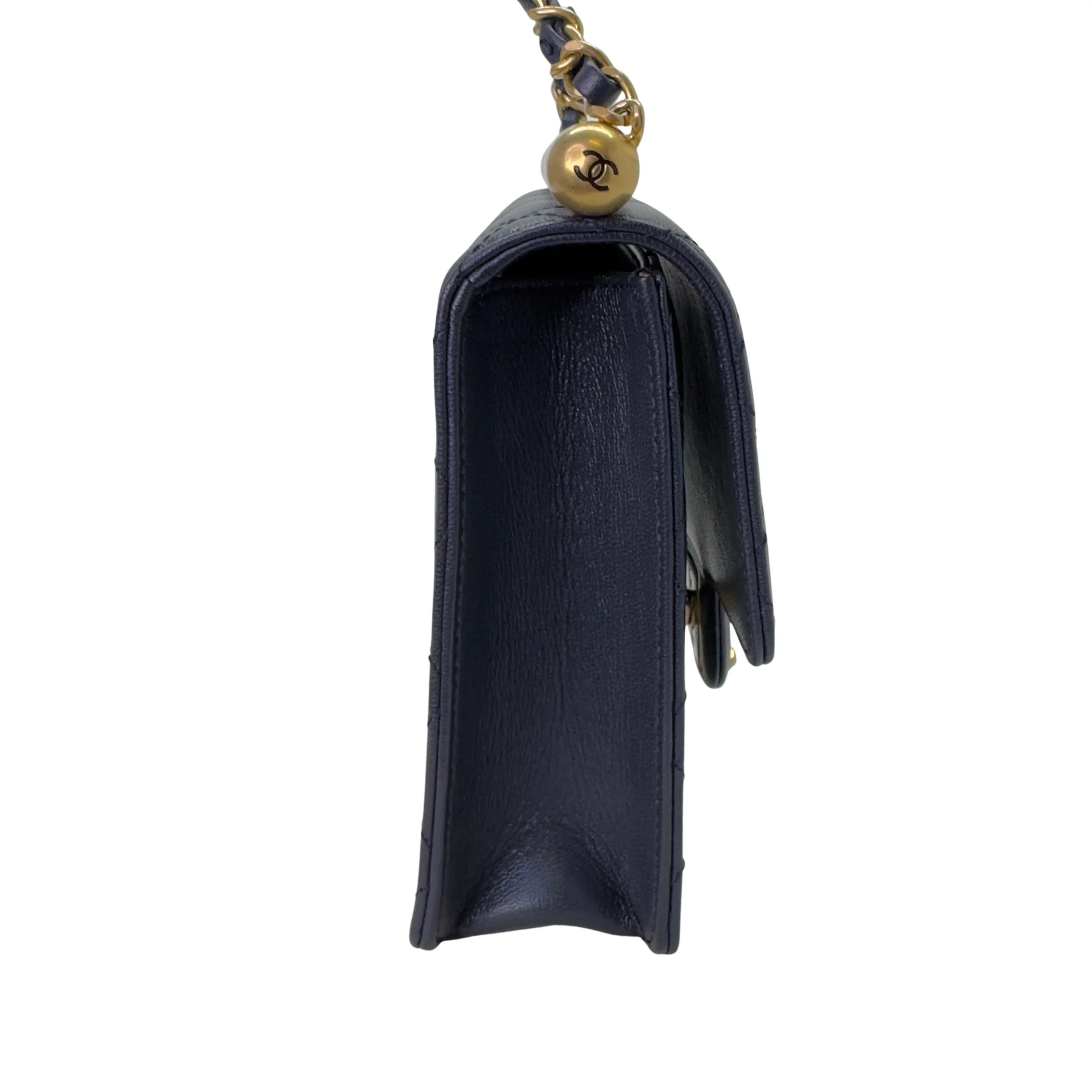 Chanel Iridescent Chic Pearls Lambskin Crossbody Bag Navy Blue - Lost Designer