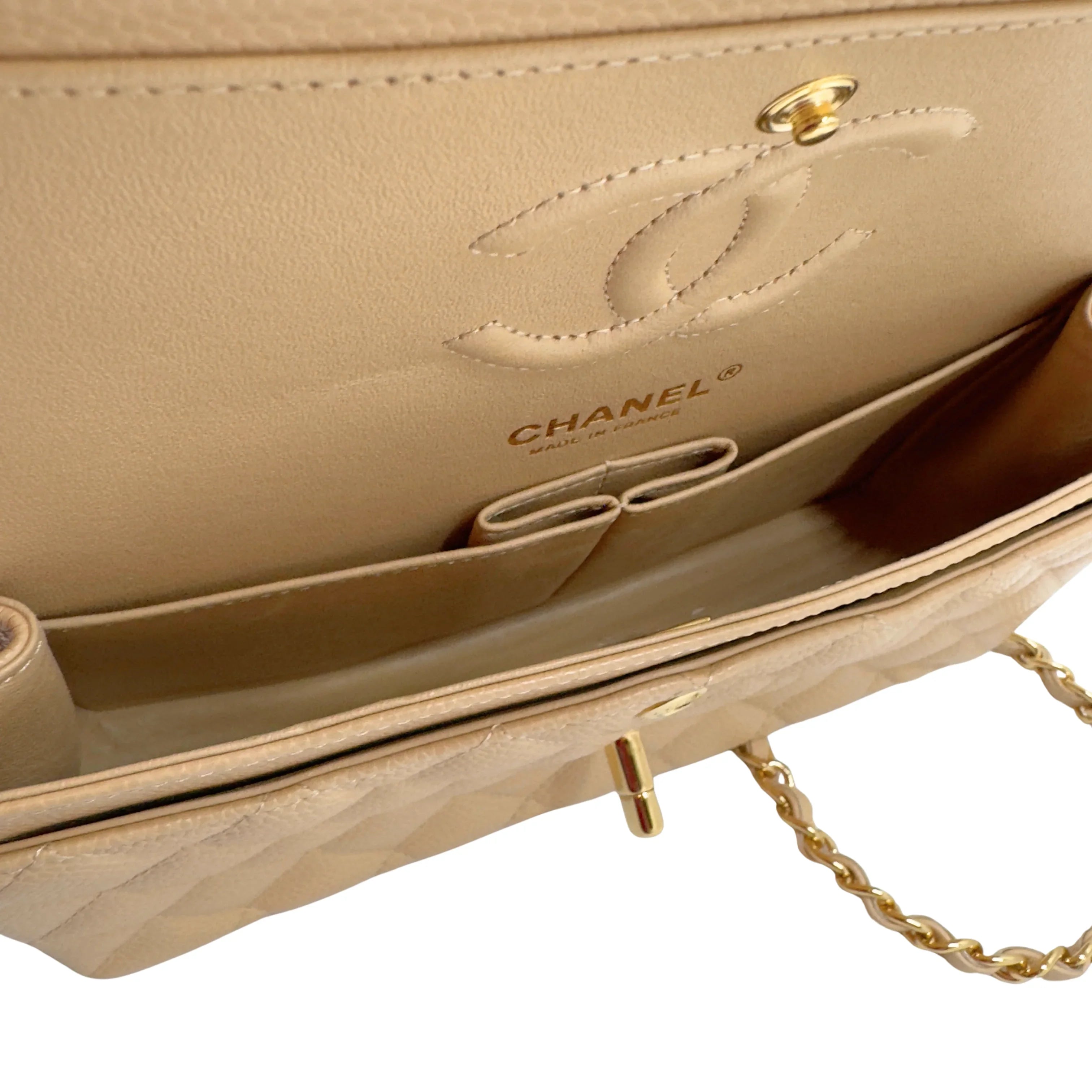 Chanel Classic Flap Small Caviar 2022 Microchip Shoulder Bag Beige - Lost Designer