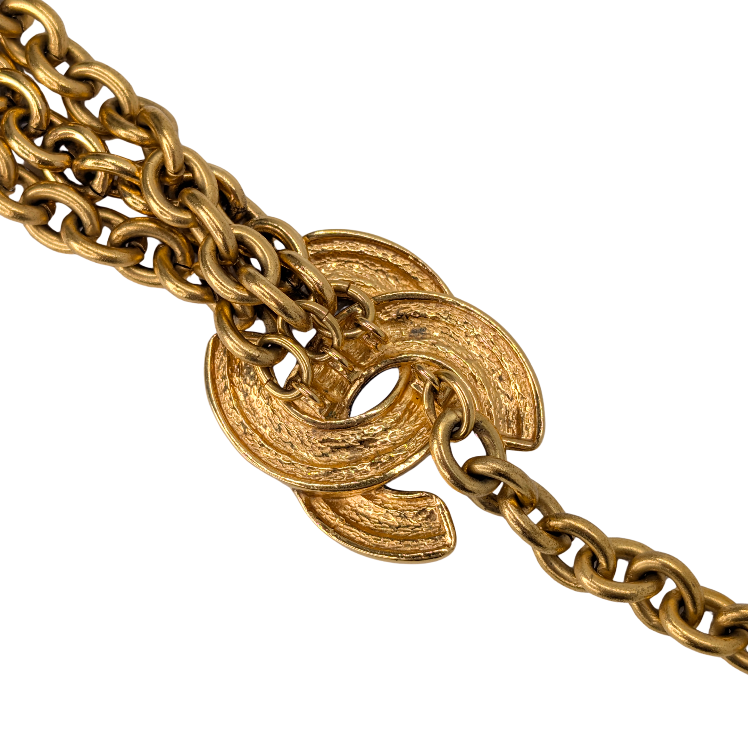Chanel Vintage Gold Logo CC Pendant Triple Chain Belt