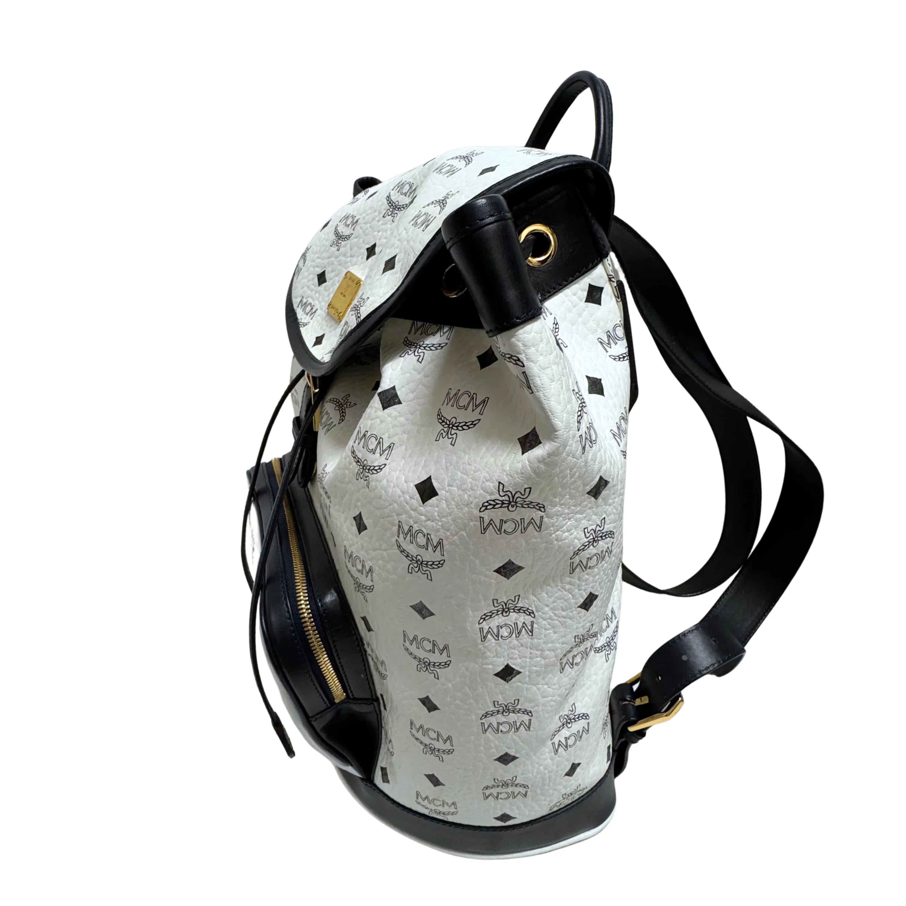 MCM Heritage Drawstring Backpack White