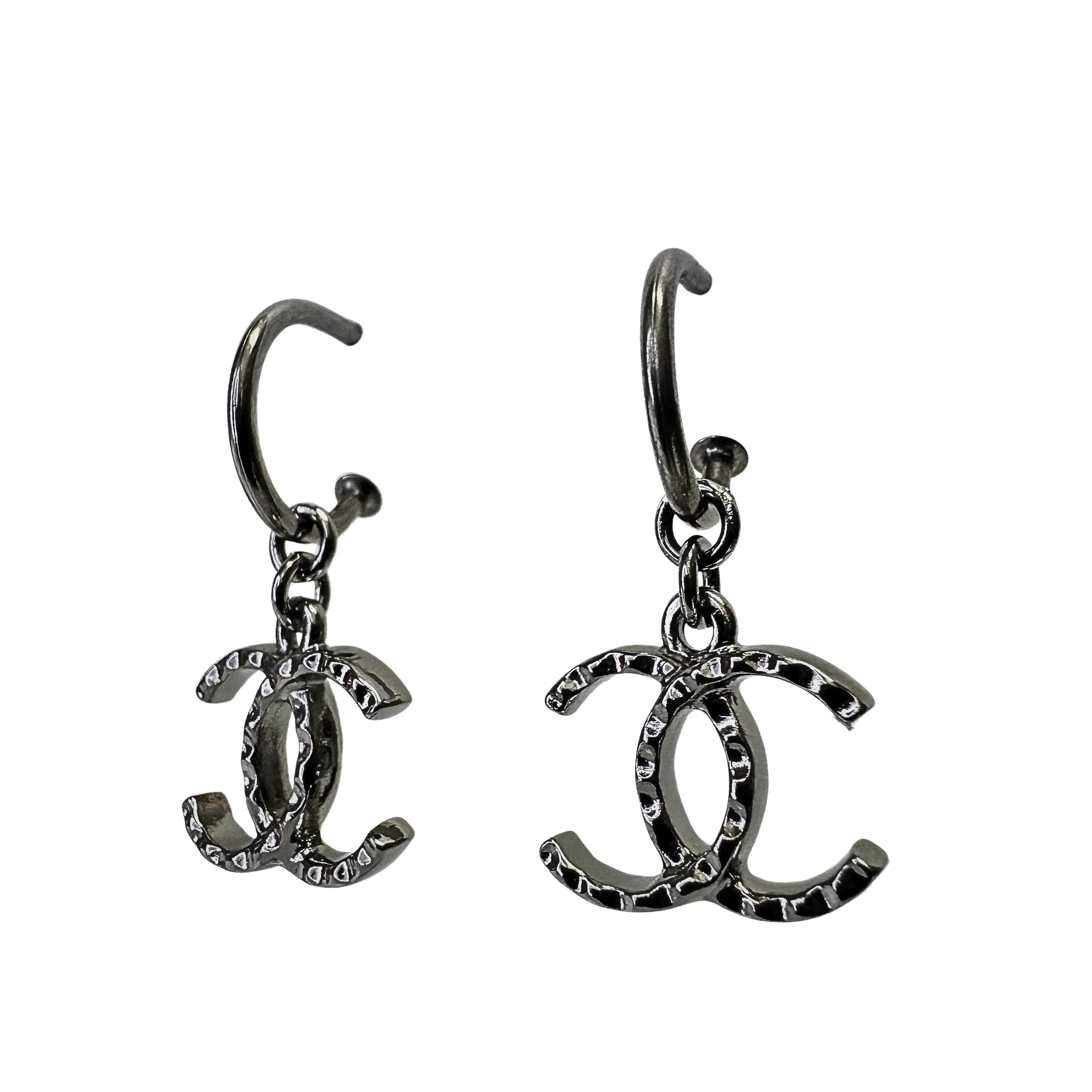 Chanel CC Earrings Metallic Gunmetal - Lost Designer
