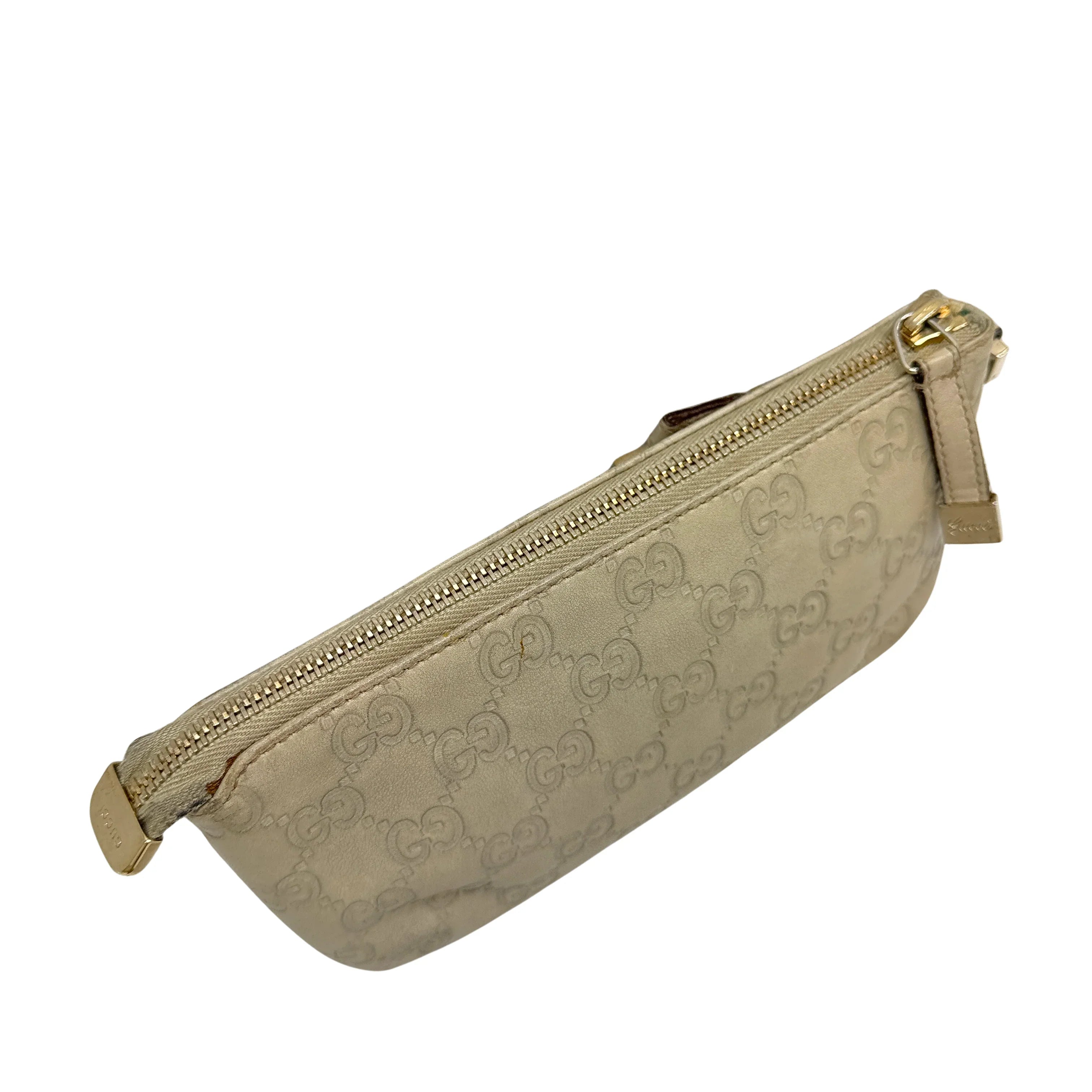 Gucci Monogram Small Pochette Clutch Bag Leather Beige - Lost Designer
