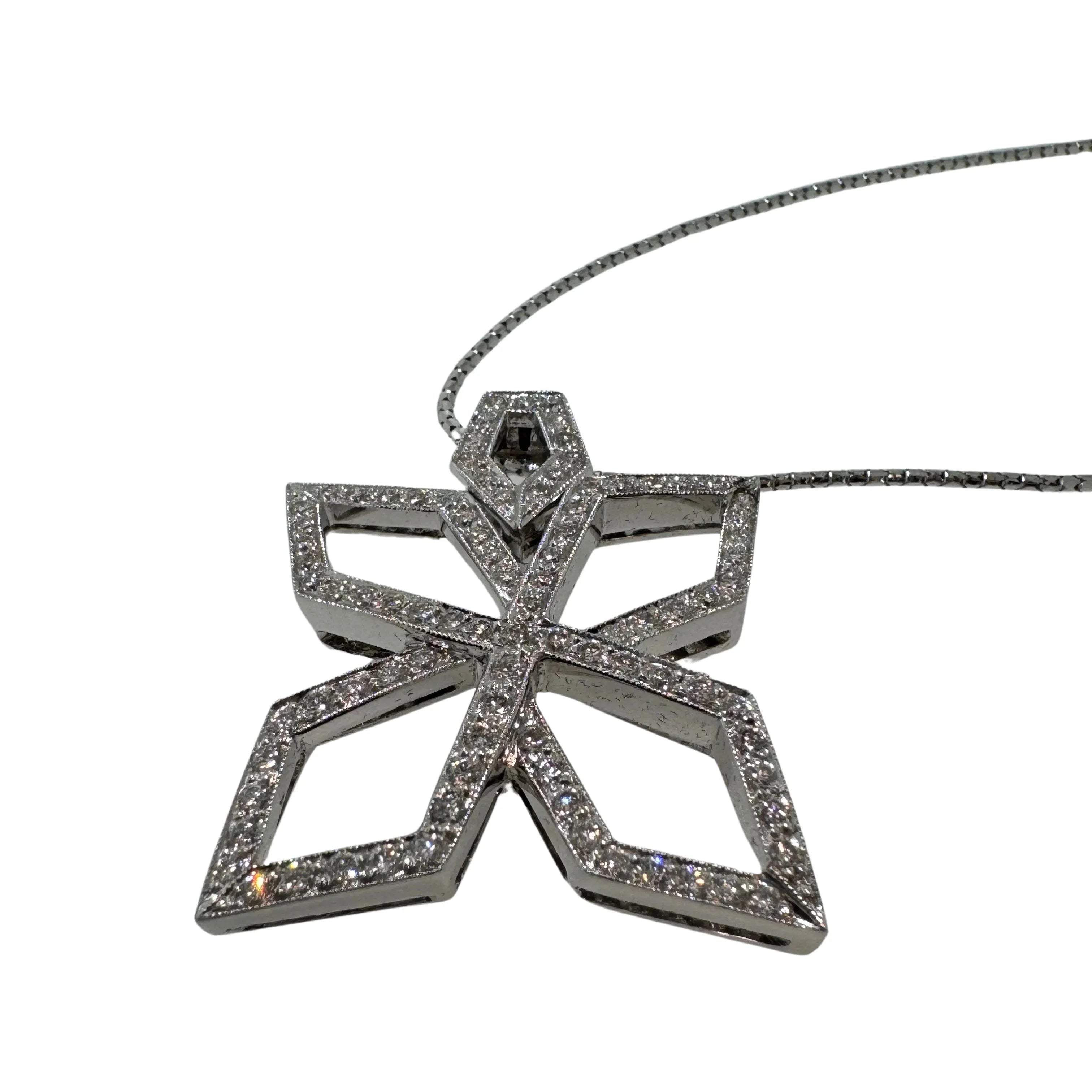 Anton Jewellery 18K White Gold Geometric Flower Diamond Pendant Necklace 1.00ct