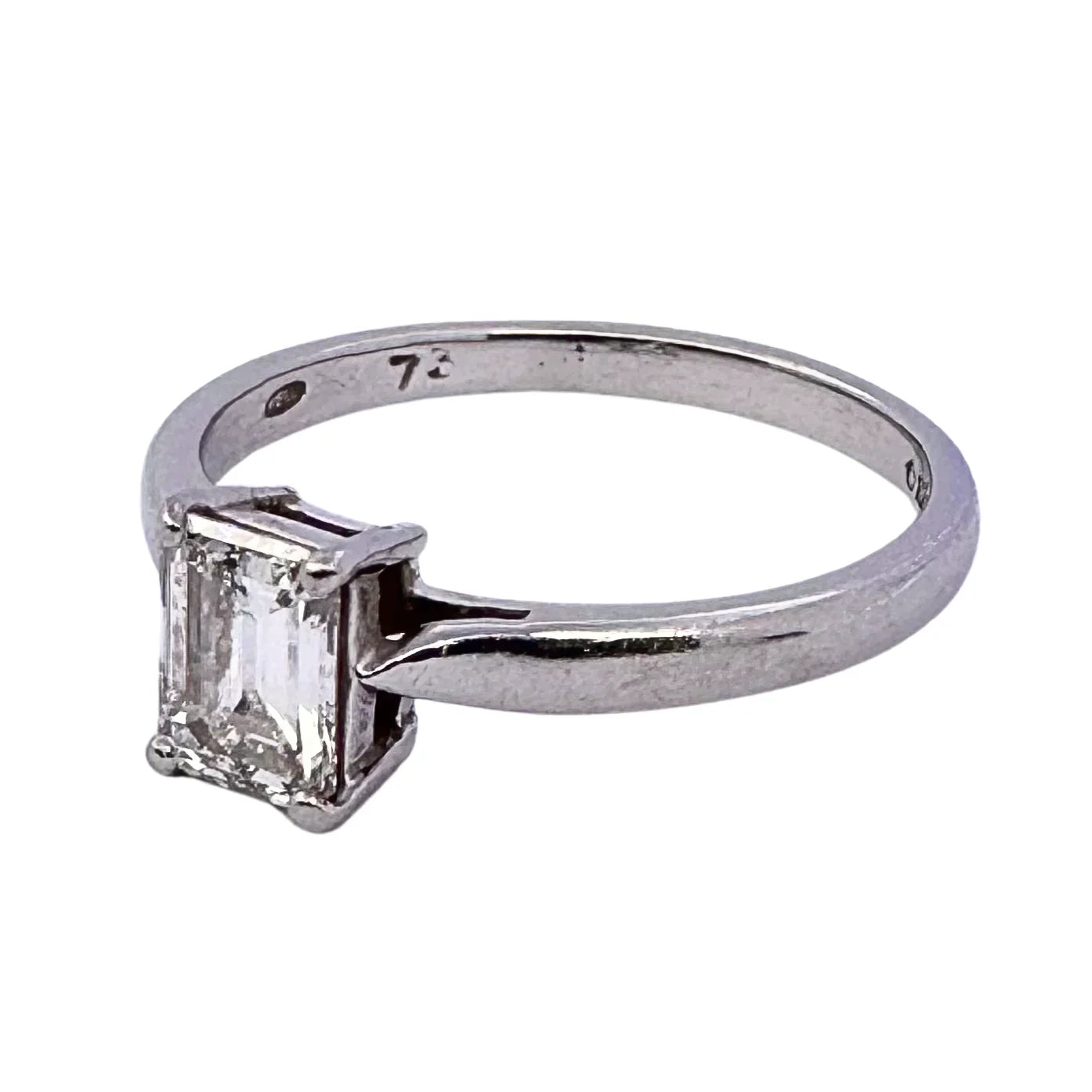 0.73ct Colour F-G Clarity VVS2-VVS1 Diamond emerald cut on platinum Ring O½ - Lost Designer