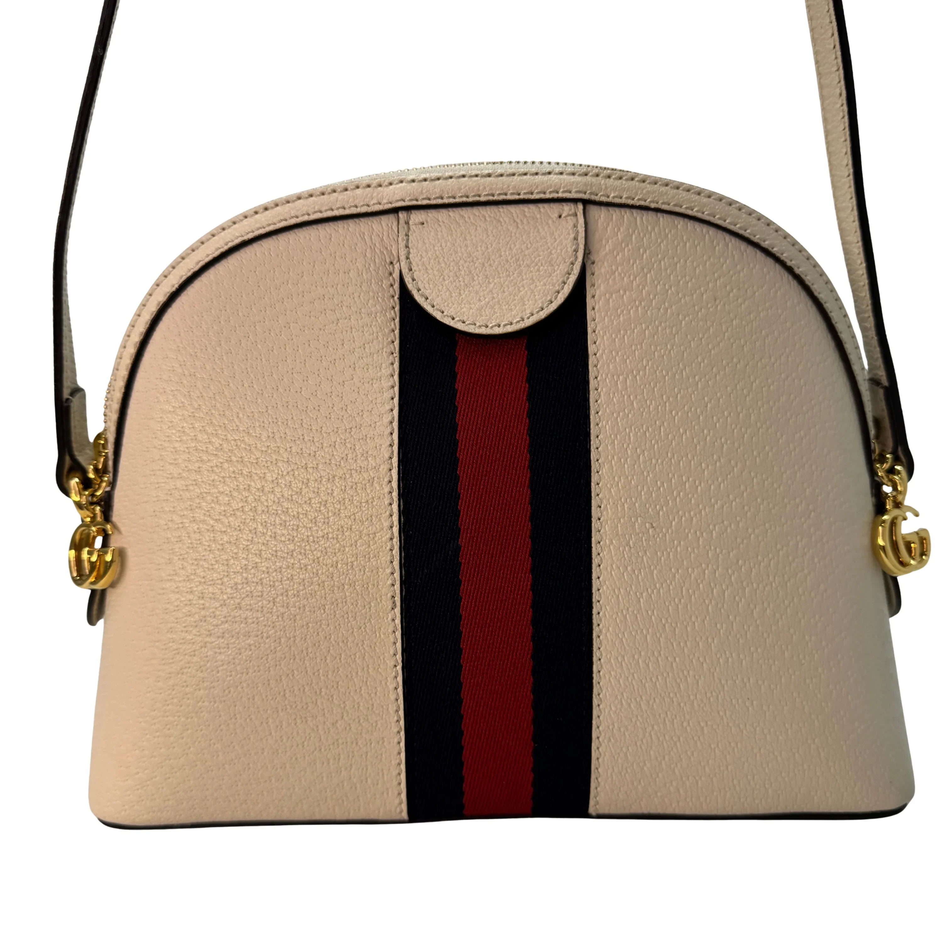 Gucci Textured Dollar Small Ophidia Dome Shoulder Bag Beige - Lost Designer