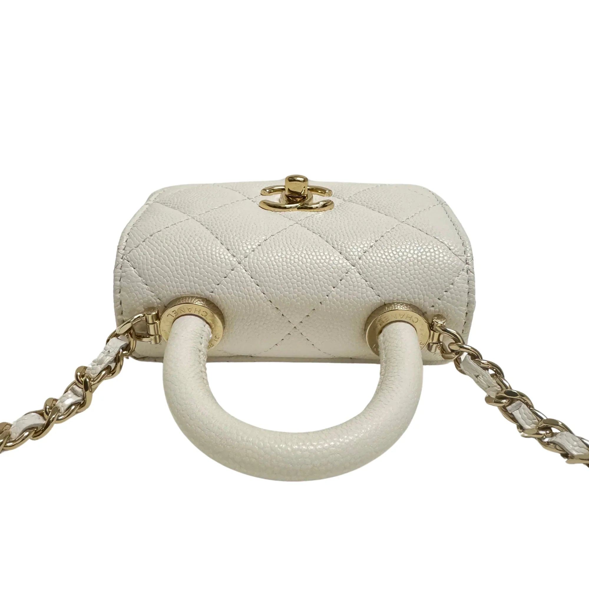 Chanel Micro Coco Handle Bag in White Caviar Leather