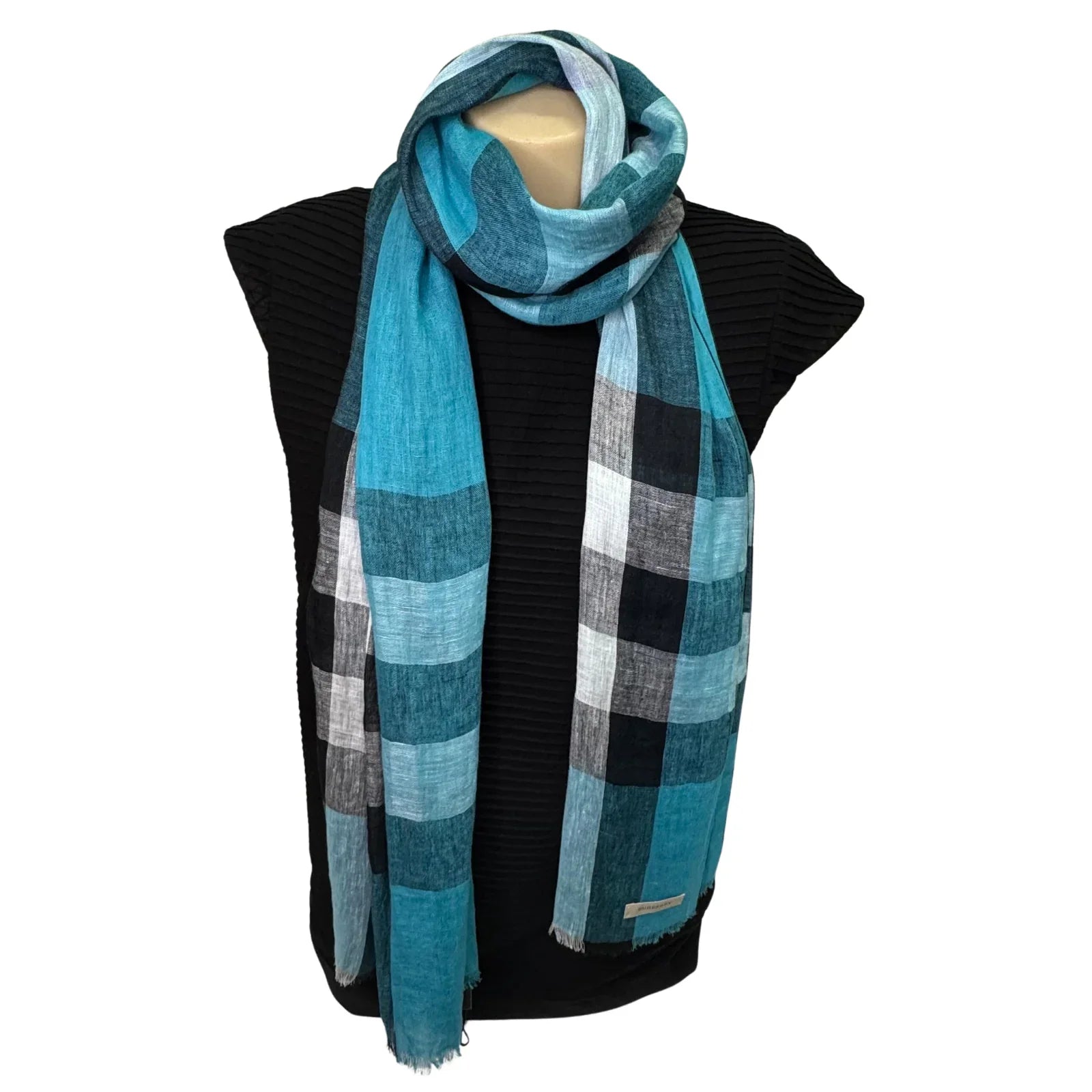 Burberry Linen Scarf Blue Check