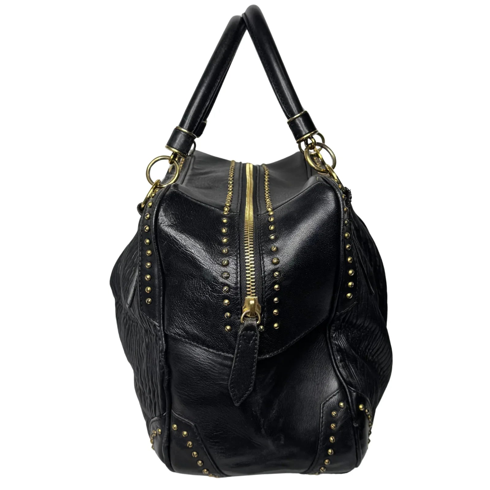 Burberry Black Studded Plissé Lambskin Leather Tote Bag - Lost Designer