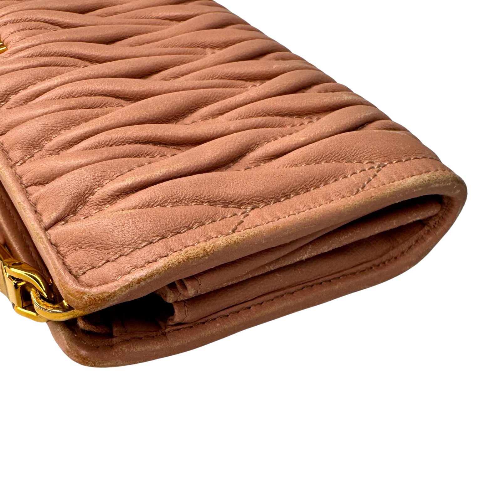 Miu Miu Matelassé Zip Around Wallet – Powdered Pink