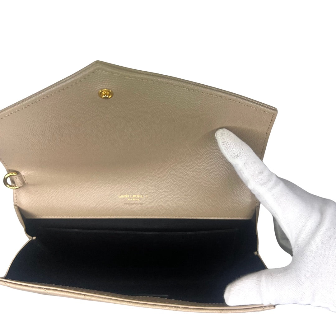 Yves Saint Laurent (YSL) Cassandra Clutch – Chevron Quilted Leather Beige
