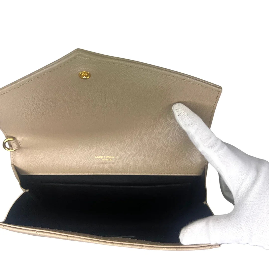 Yves Saint Laurent (YSL) Cassandra Clutch – Chevron Quilted Leather Beige