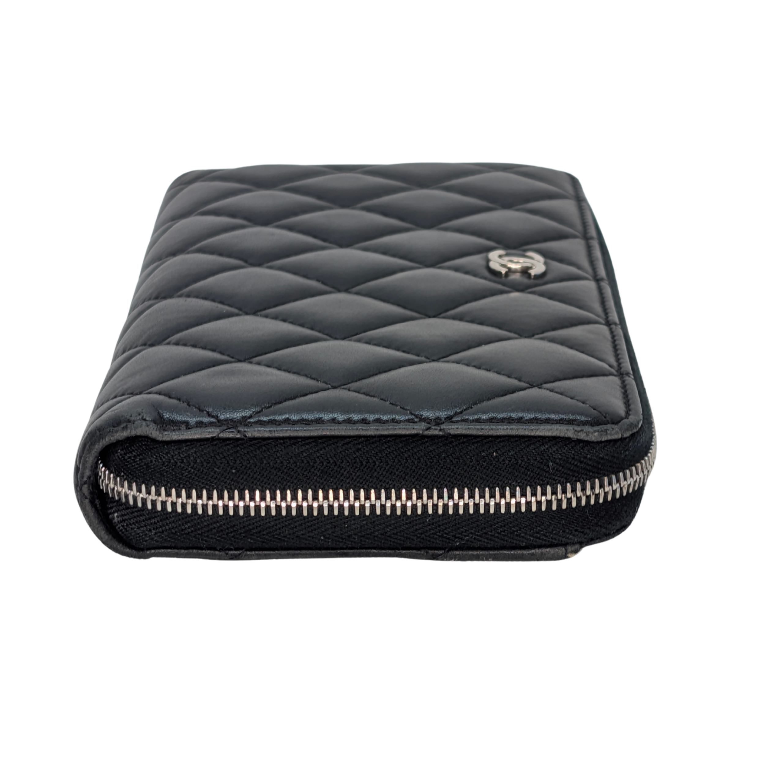 Chanel Lambskin Quilted Large Gusset Zip Around Wallet Black
