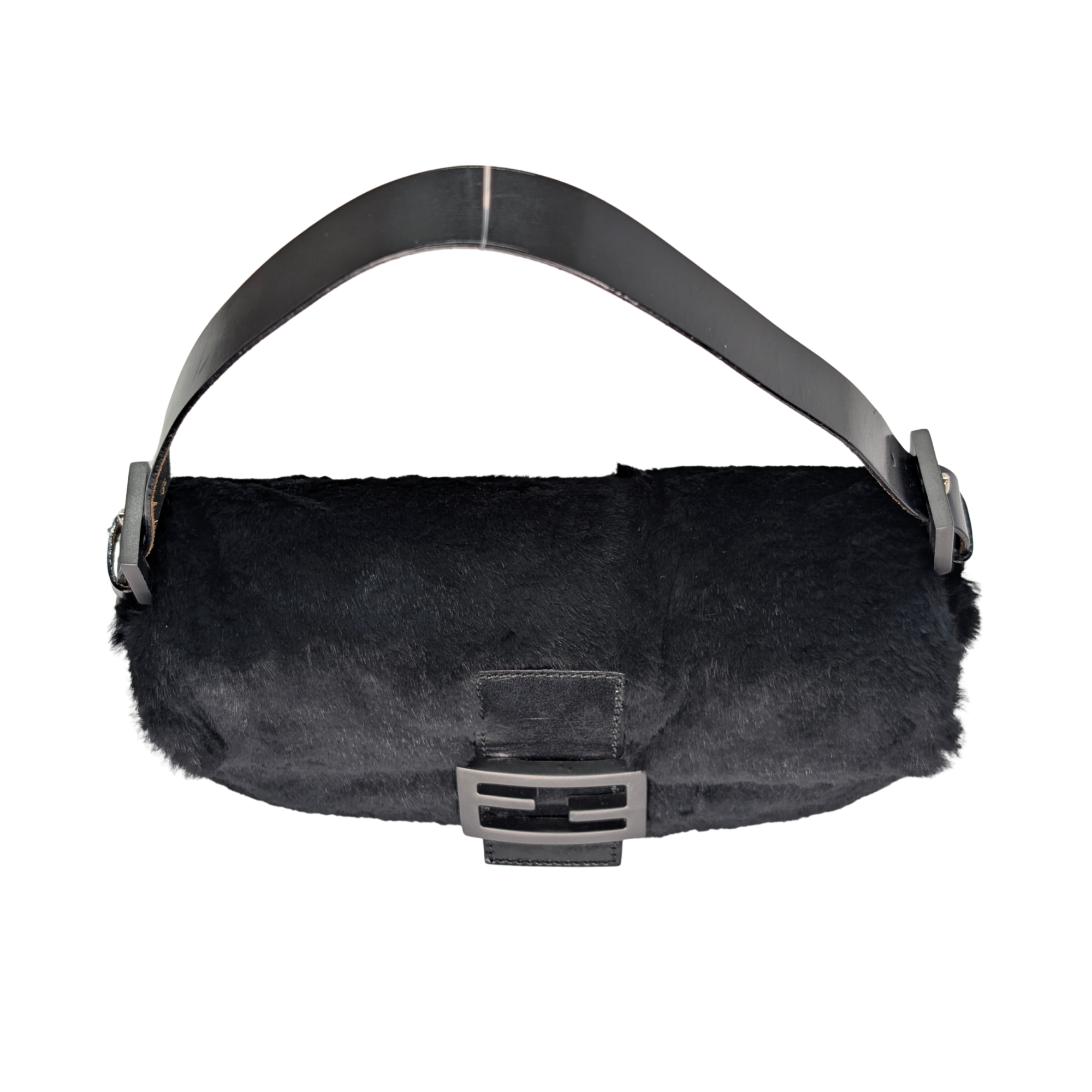 Fendi Rabbit Fur Baguette Handbag Black