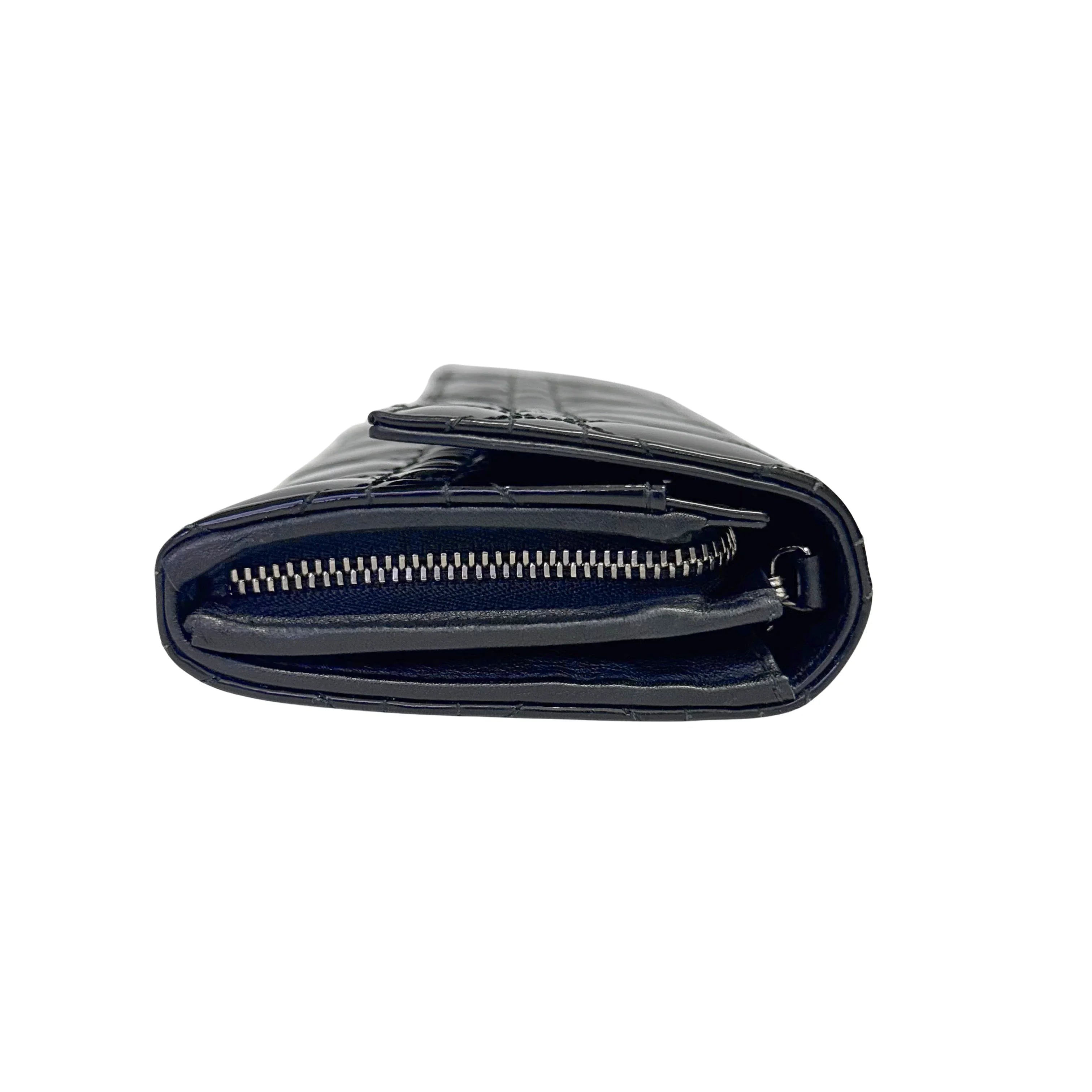 Dior Patent Leather Long Wallet With Chain Black - Lost Designer