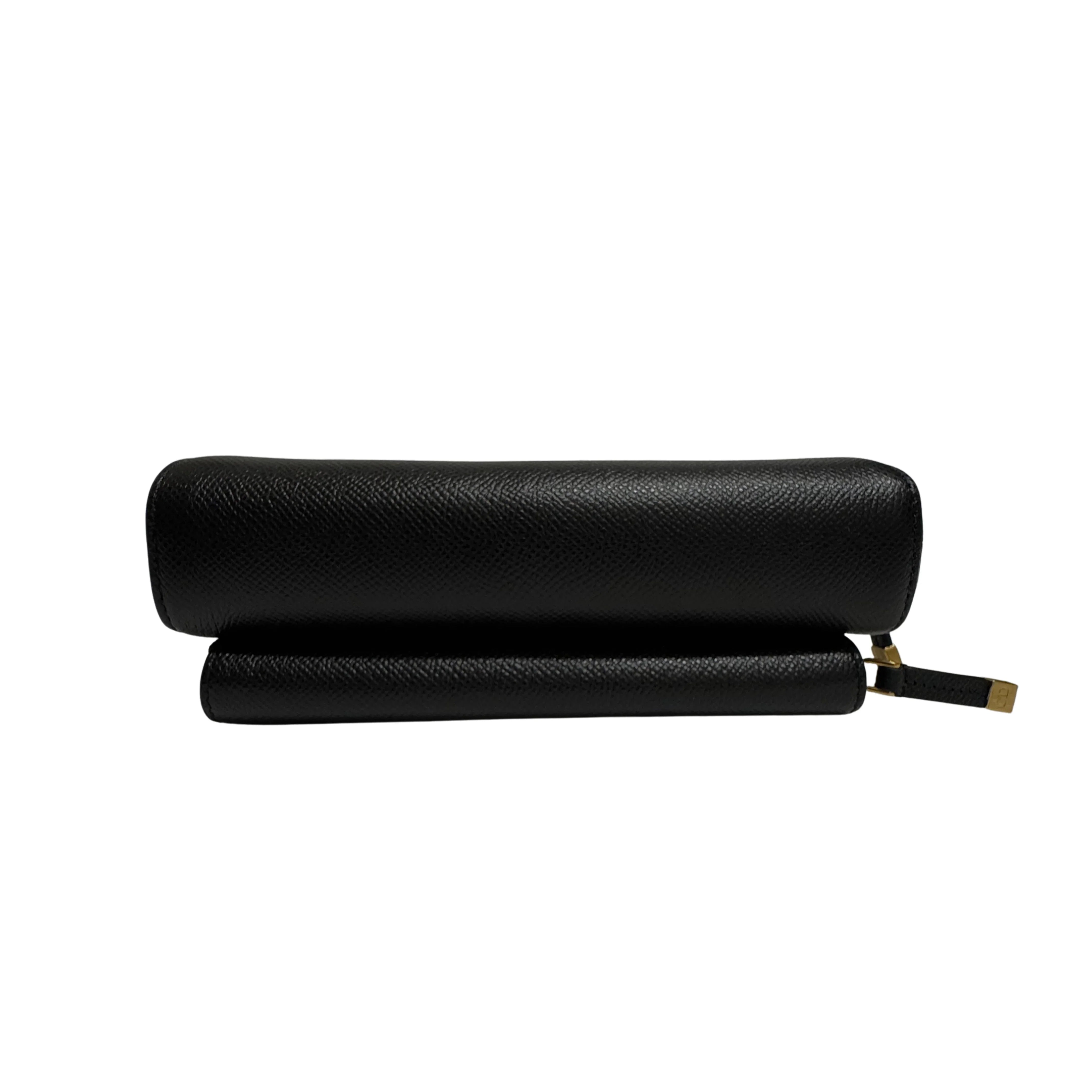 Christian Dior Caro Grained Leather Double Pouch Crossbody Bag Black