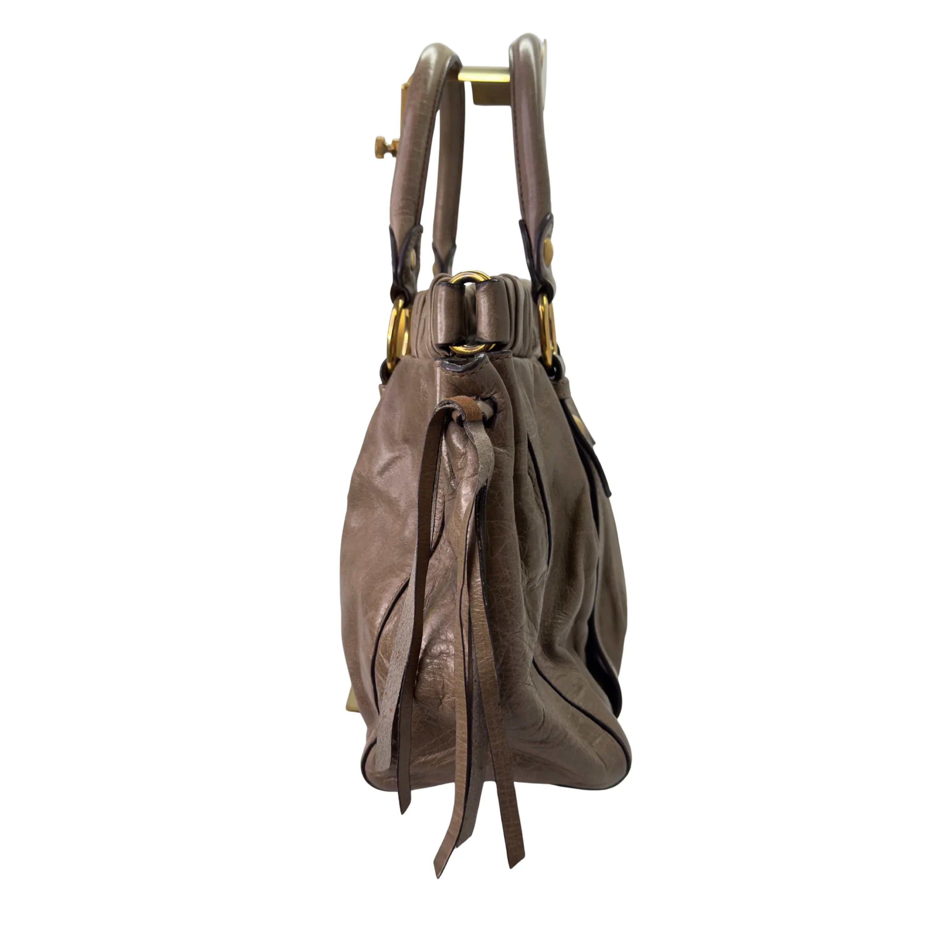 Miu Miu Vitello Tote Bag Medium Leather Beige - Lost Designer