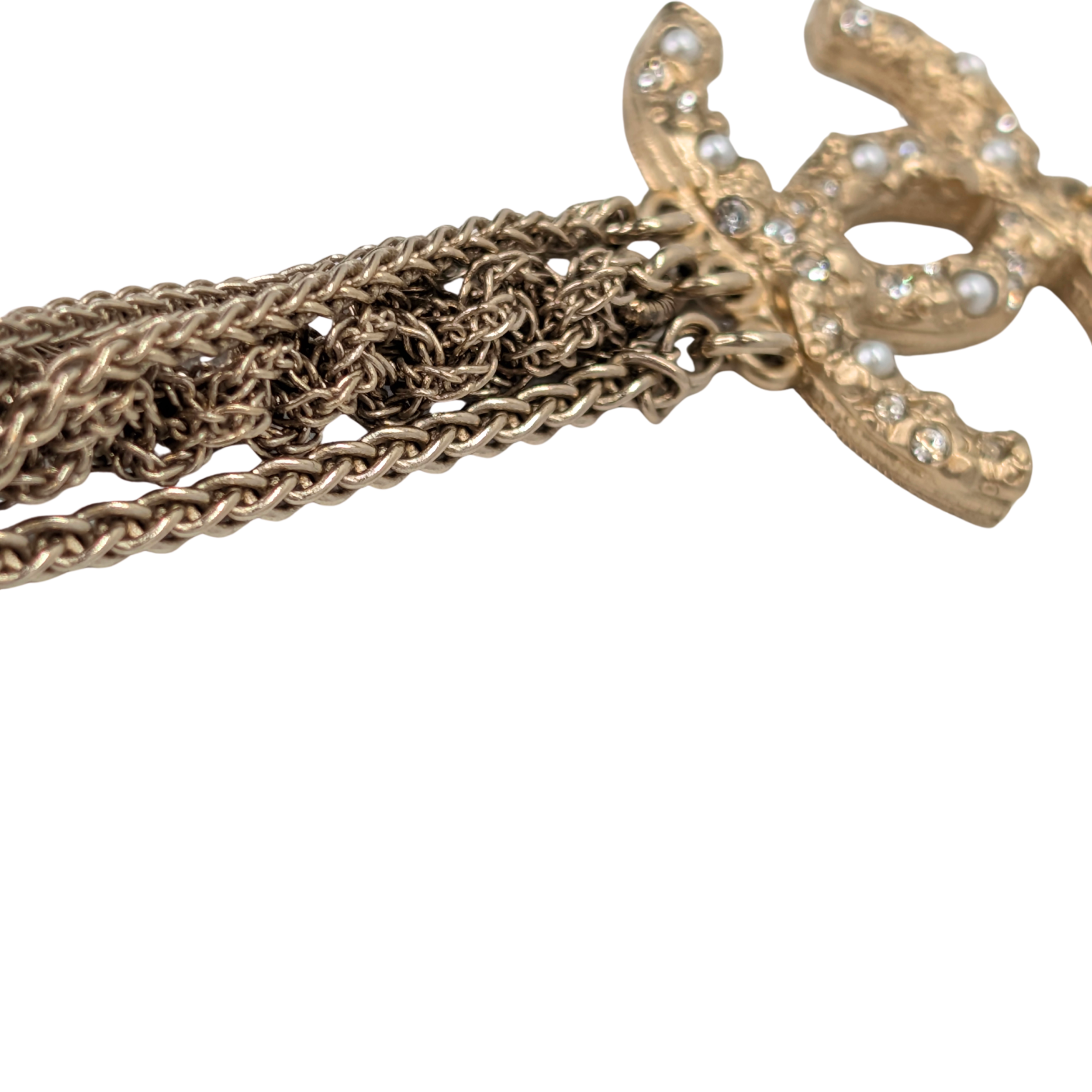 Chanel Faux Pearl & Strass CC Multi-Strand Chain Necklace