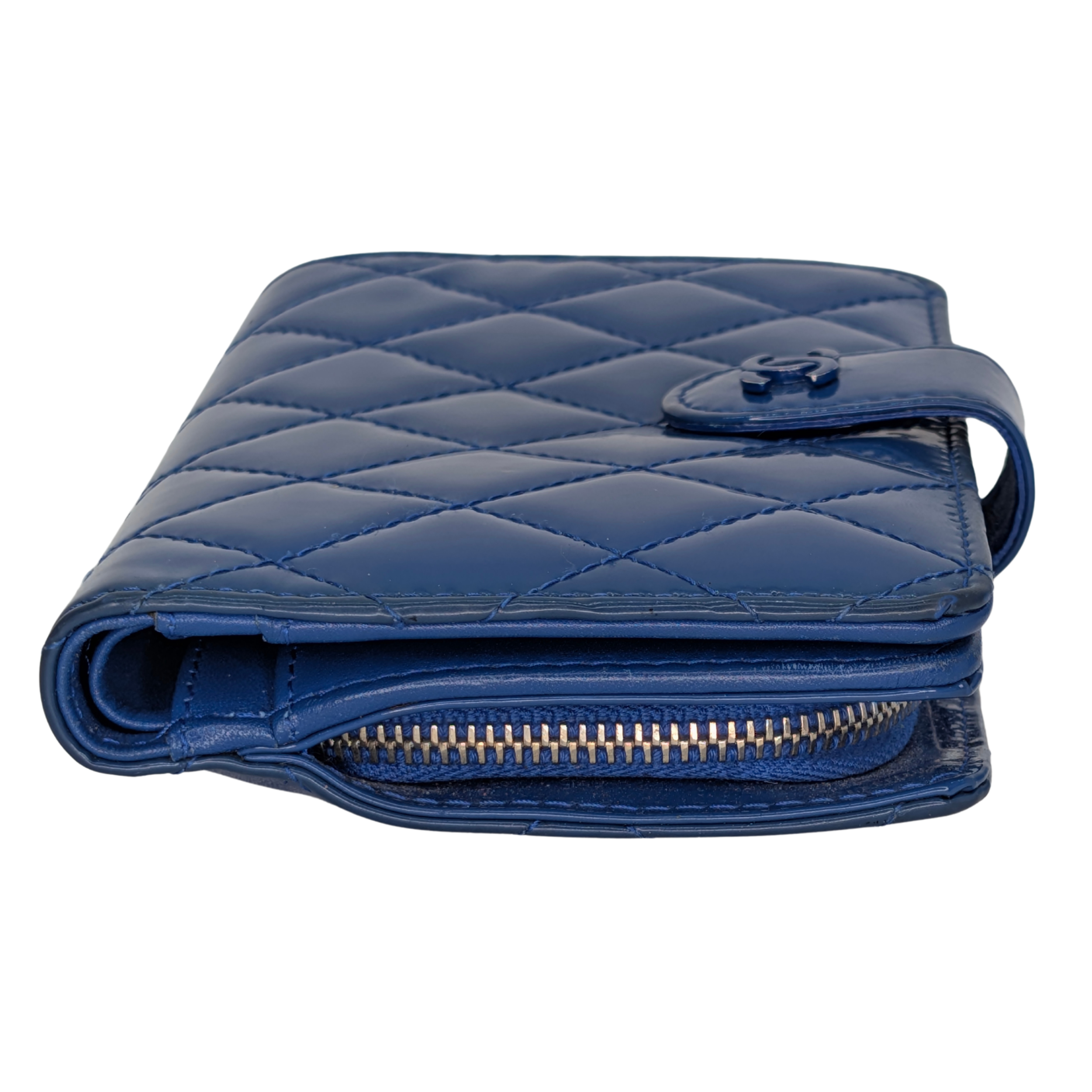 Chanel CC Quilted Patent Leather Flap Long Wallet Blue