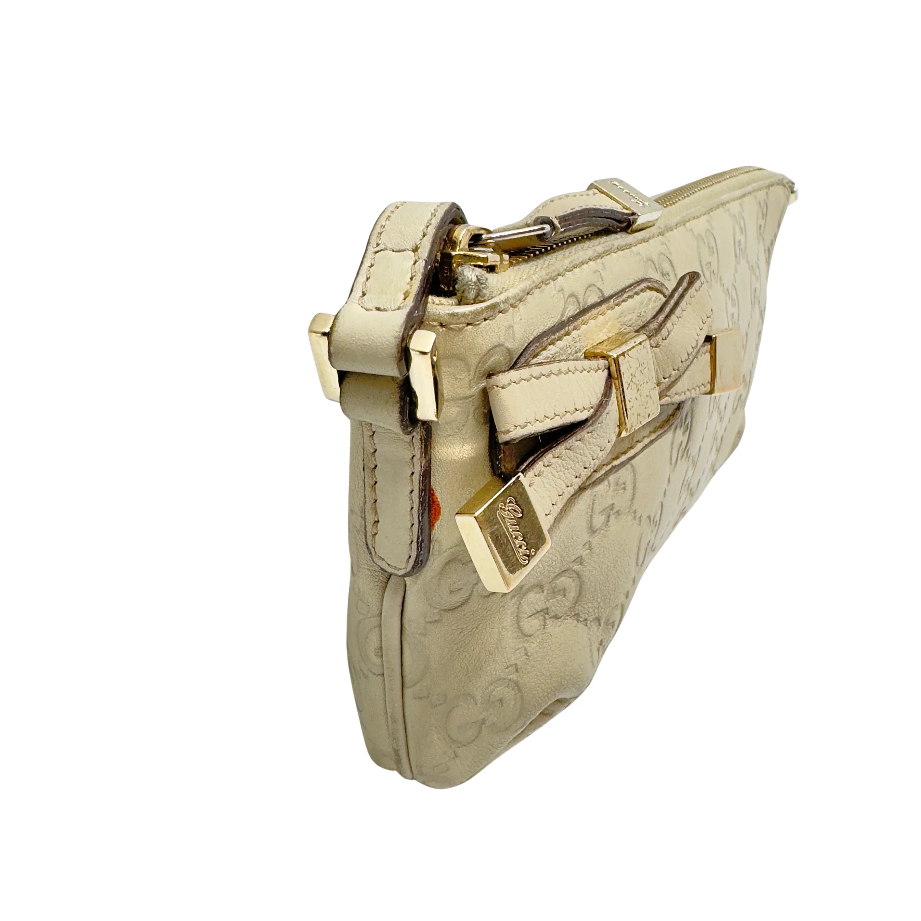 Gucci Monogram Small Pochette Clutch Bag Leather Beige - Lost Designer