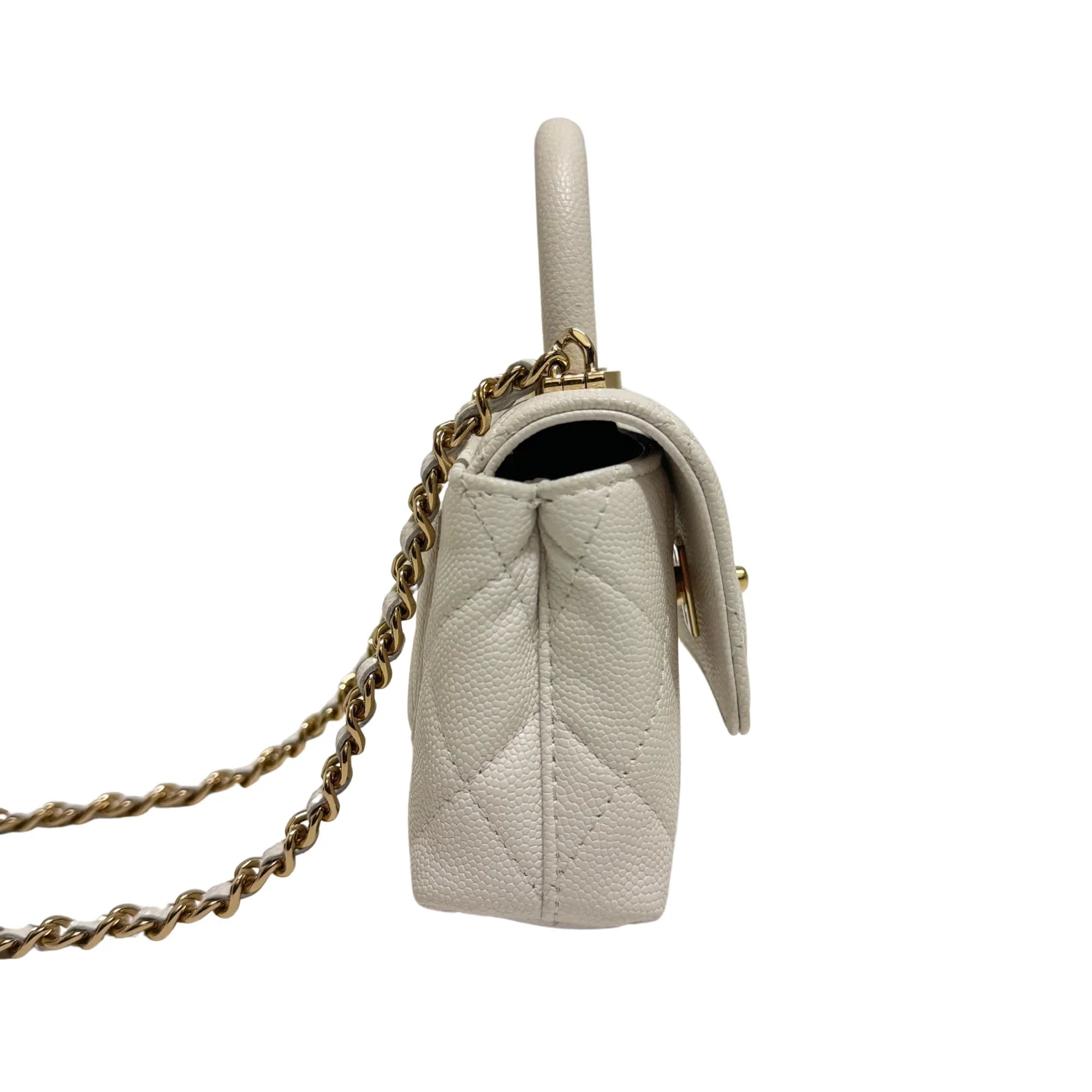 Chanel Micro Coco Handle Bag in White Caviar Leather