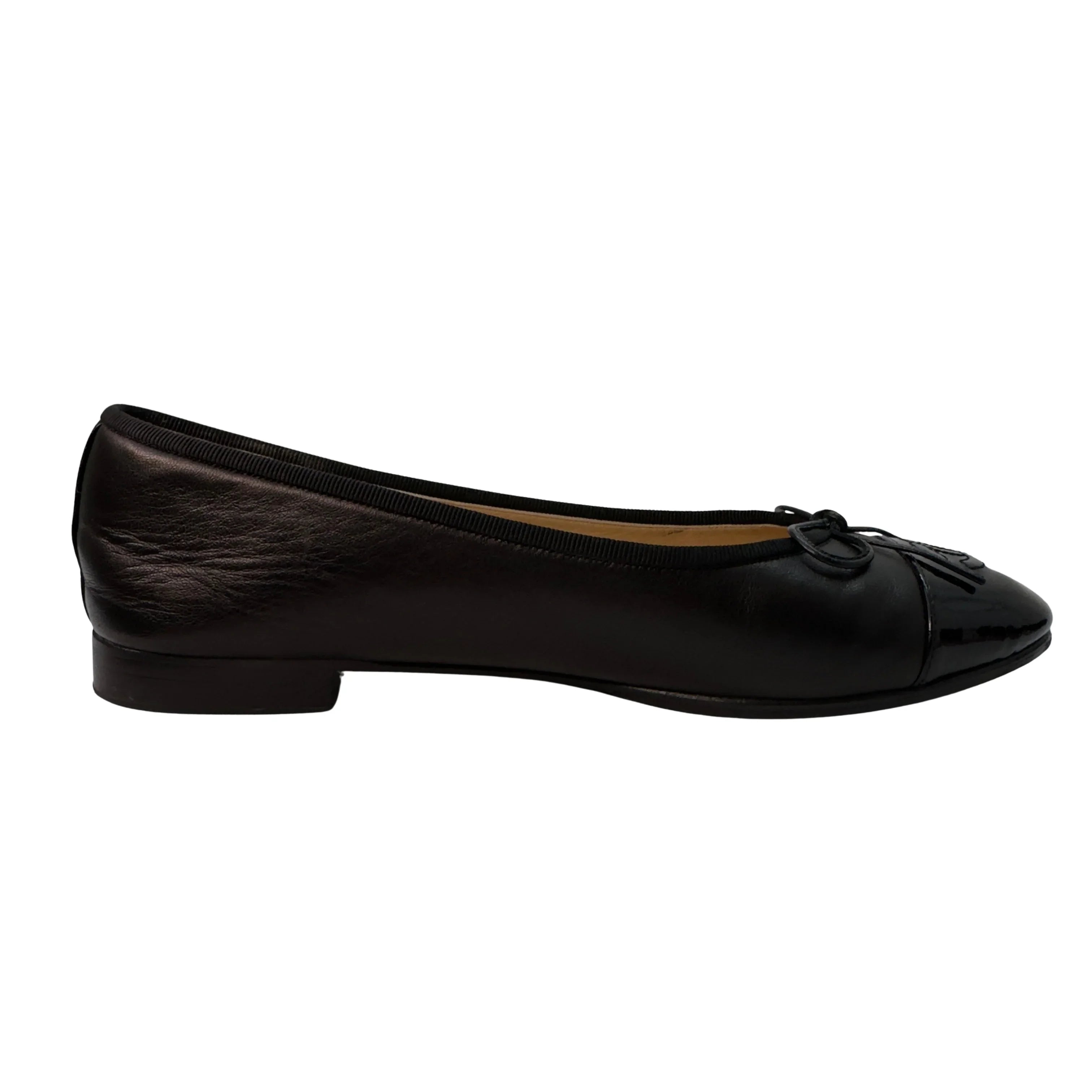 Chanel Patent Leather Cap Toe Ballerina Flats Black 39.5 - Lost Designer