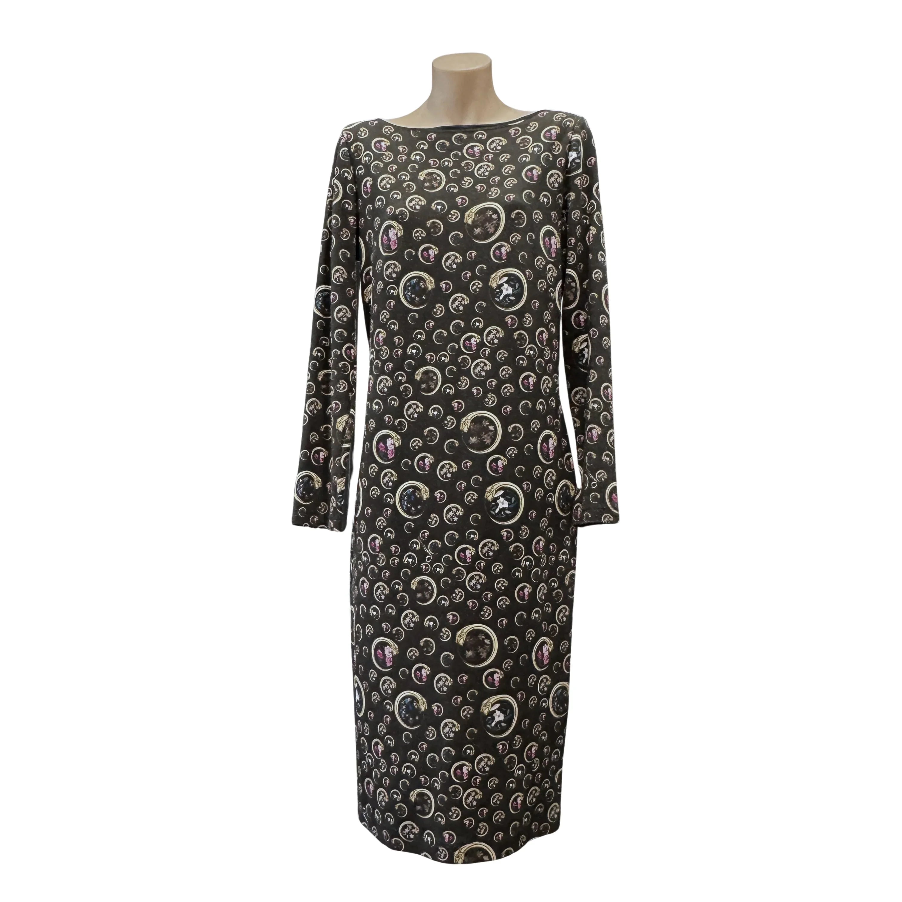 Roberto Cavalli Moon Phase Print Long Sleeve Midi Dress 38 - Lost Designer