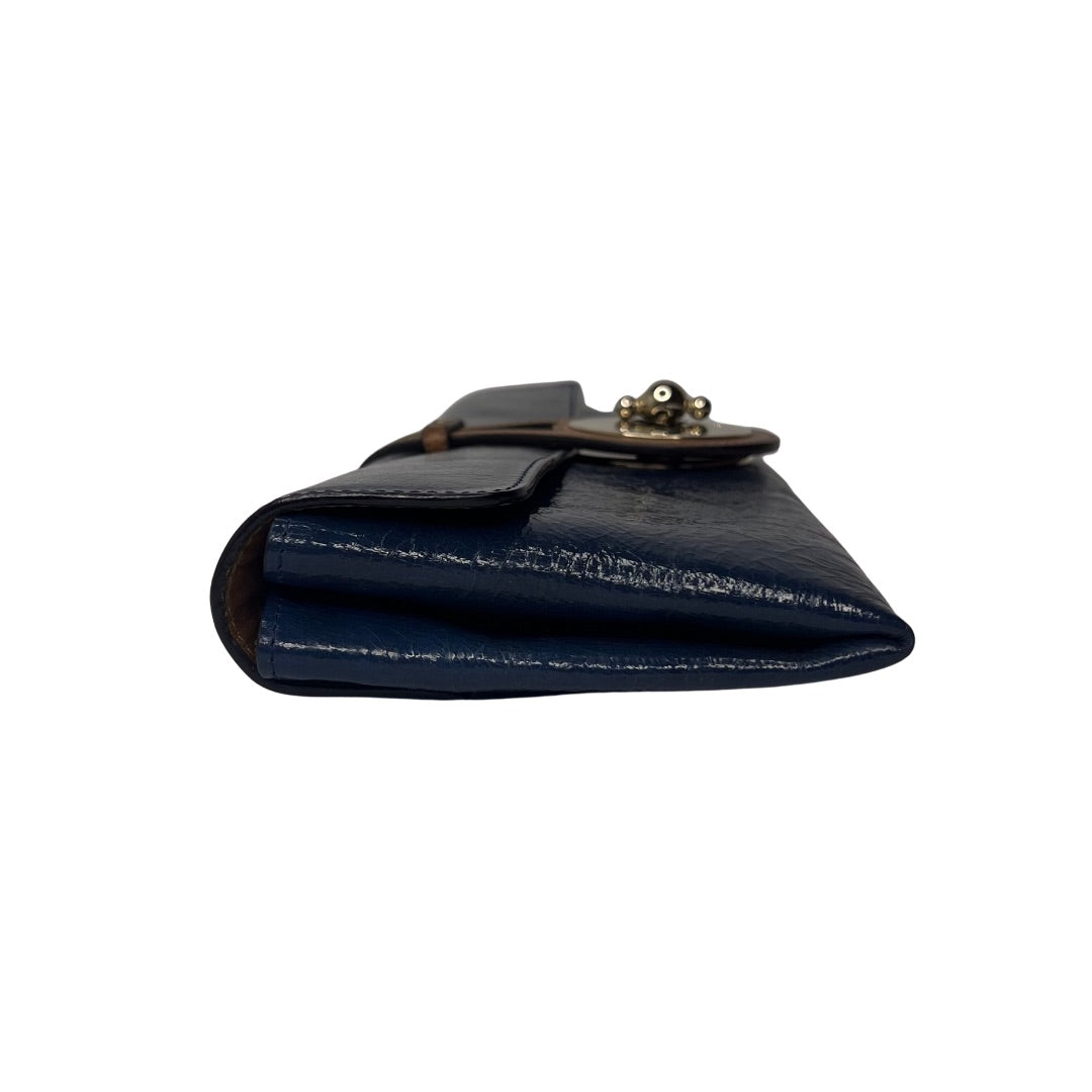 Chloé Turn Lock Patent Leather Clutch – Dark Blue Bag