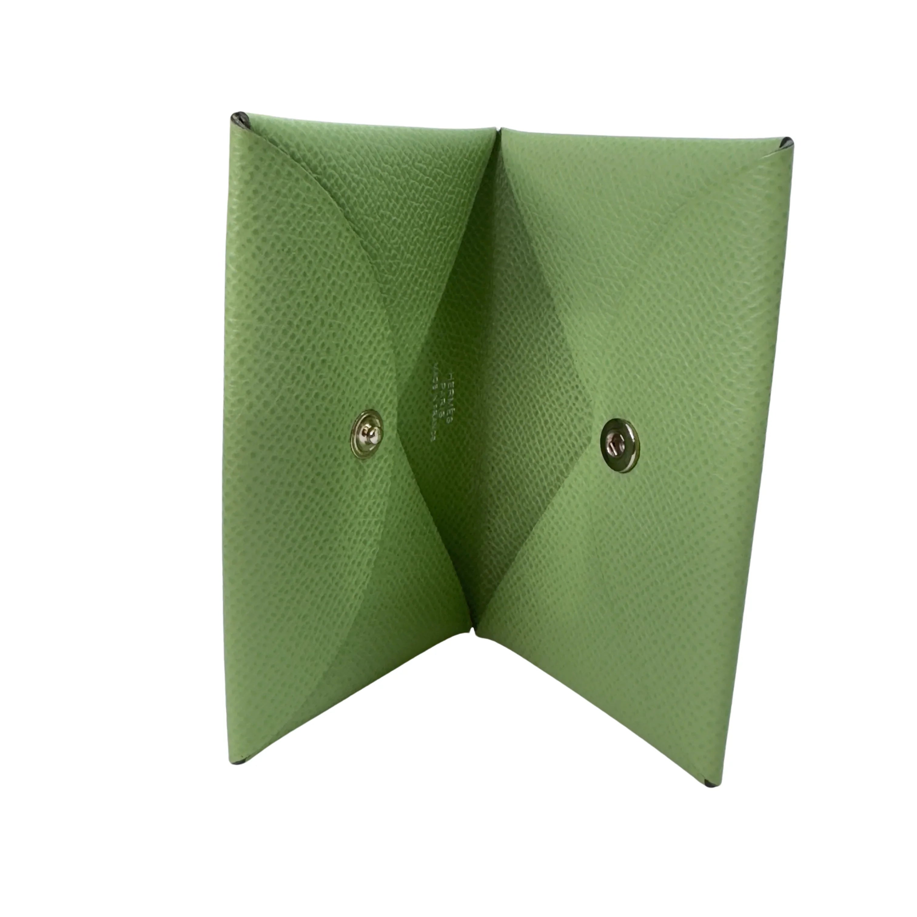 Hermes Calvi Epsom Leather Vert Criquet Wallet Green - Lost Designer