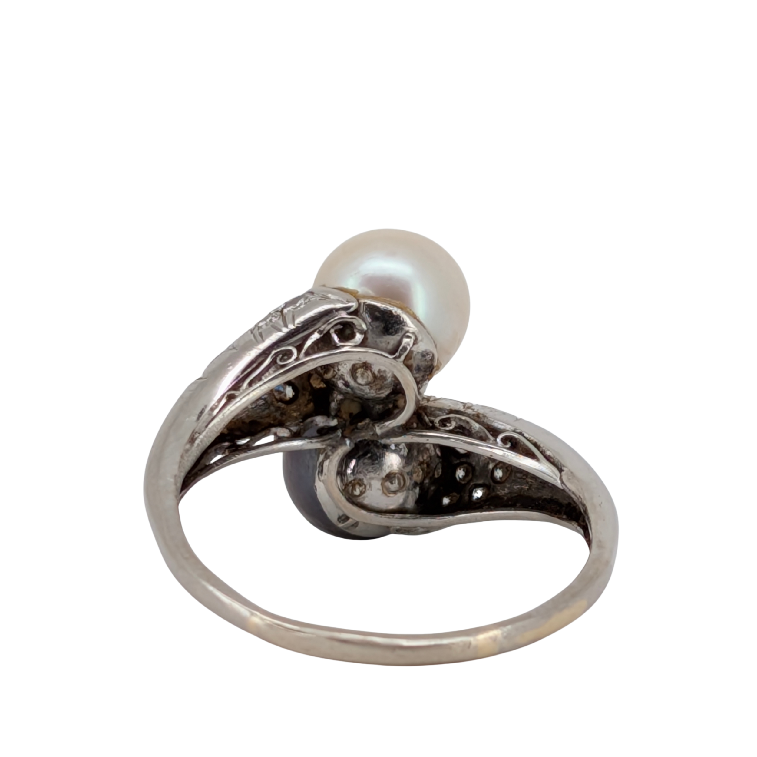 0.50Ct Diamond, Akoya Pearl & Black Freshwater Pearl Ring In Platinum