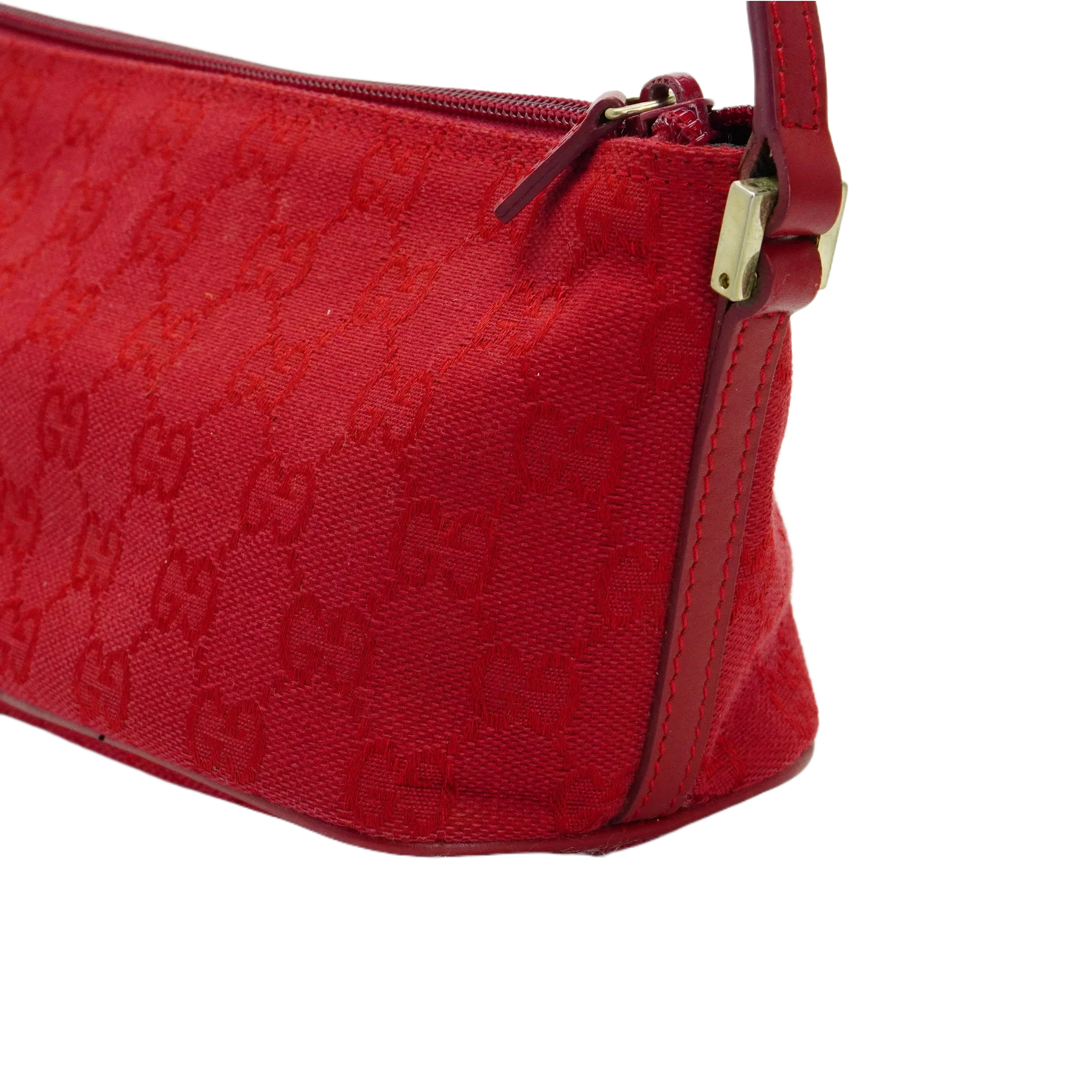 Gucci Cherry Red GG Monogram Boat Pochette Bag