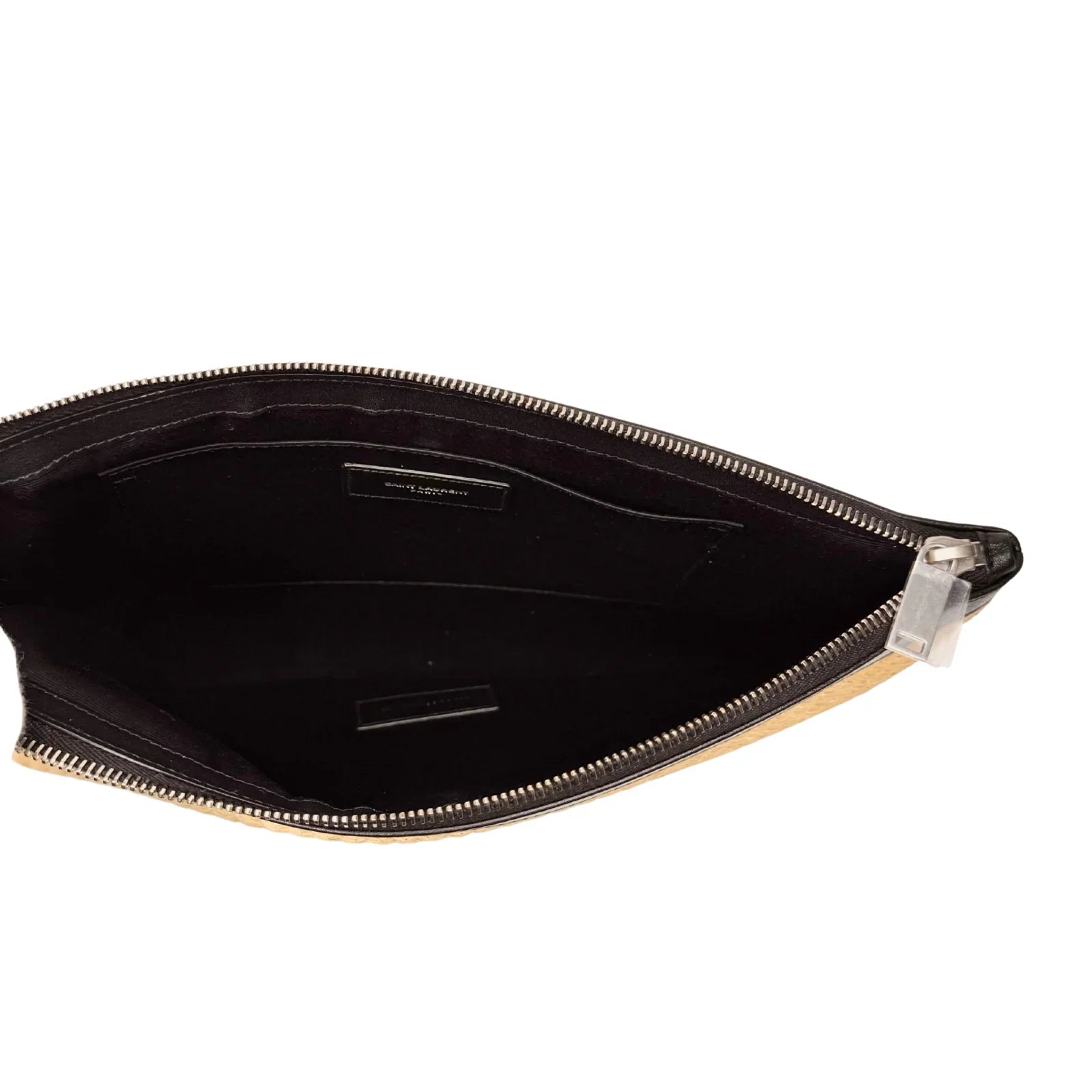 Saint Laurent Raffia Calfskin Rive Gauche Zipped Pouch